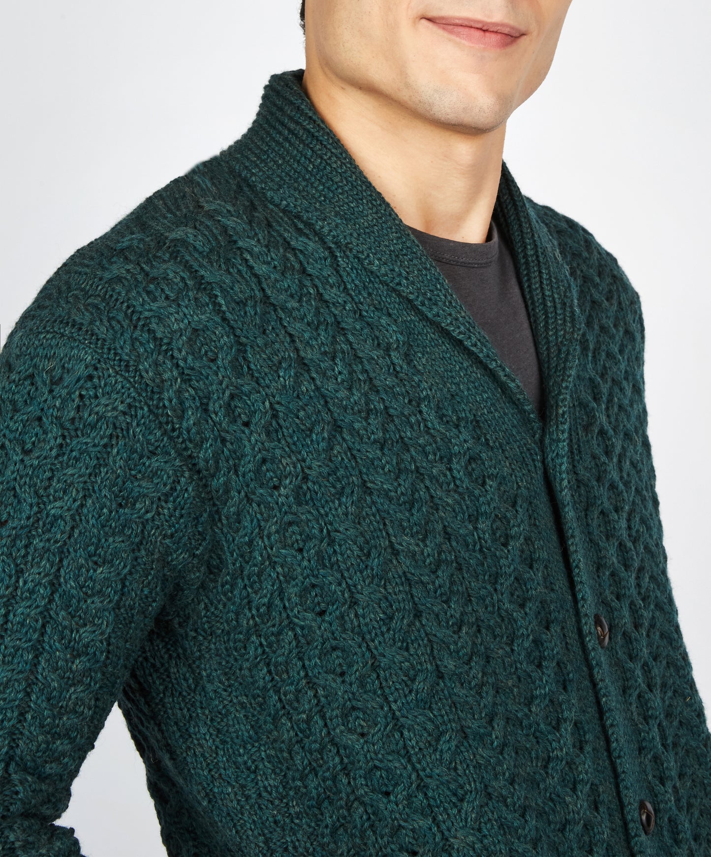 IrelandsEye Knitwear 'Woodford' Aran Cardigan in Evergreen Merino