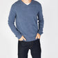 Easy Care V Neck Wool Sweater Blue Stone