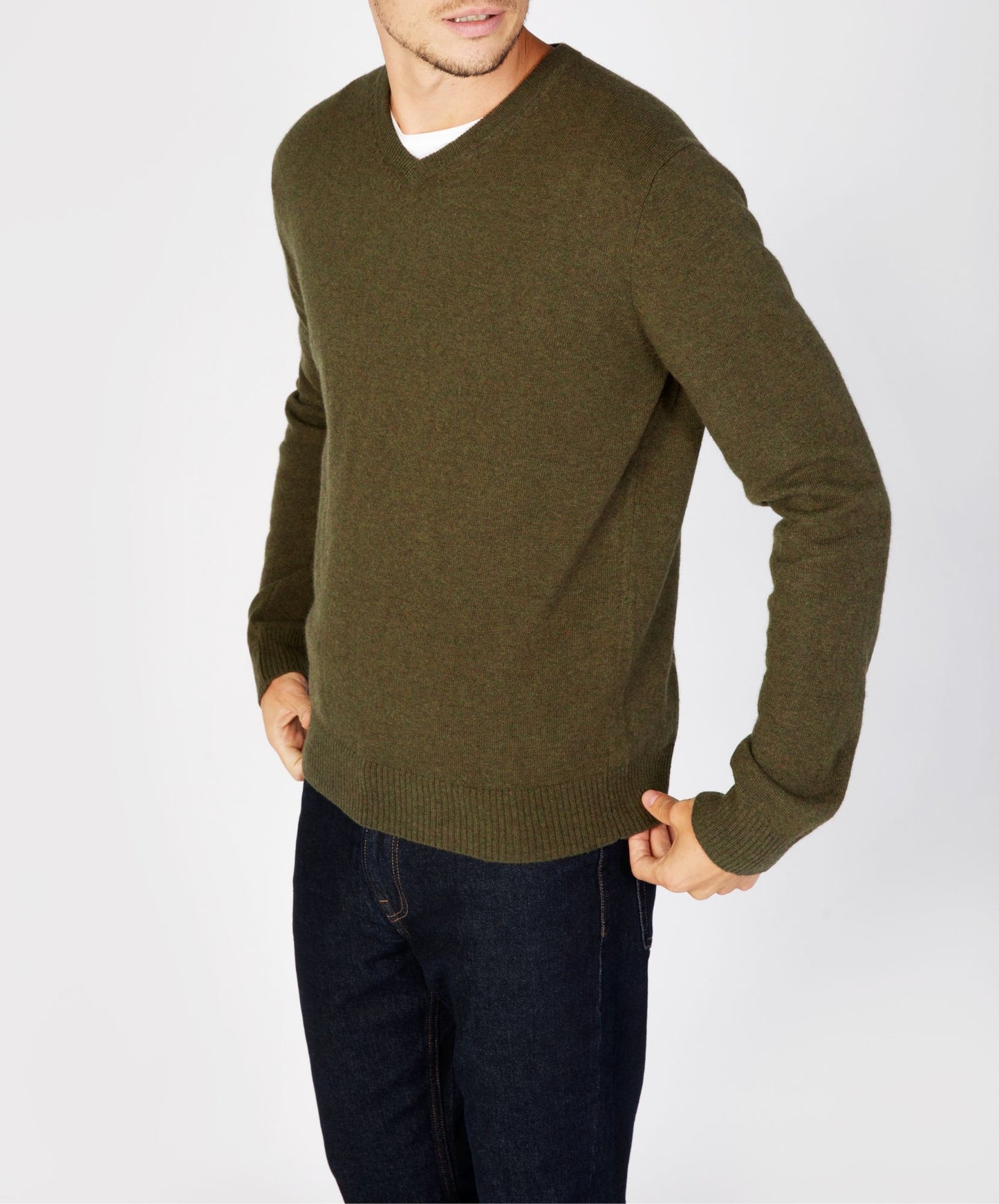 Easy Care V Neck Wool Sweater Green