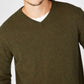Easy Care V Neck Wool Sweater Green