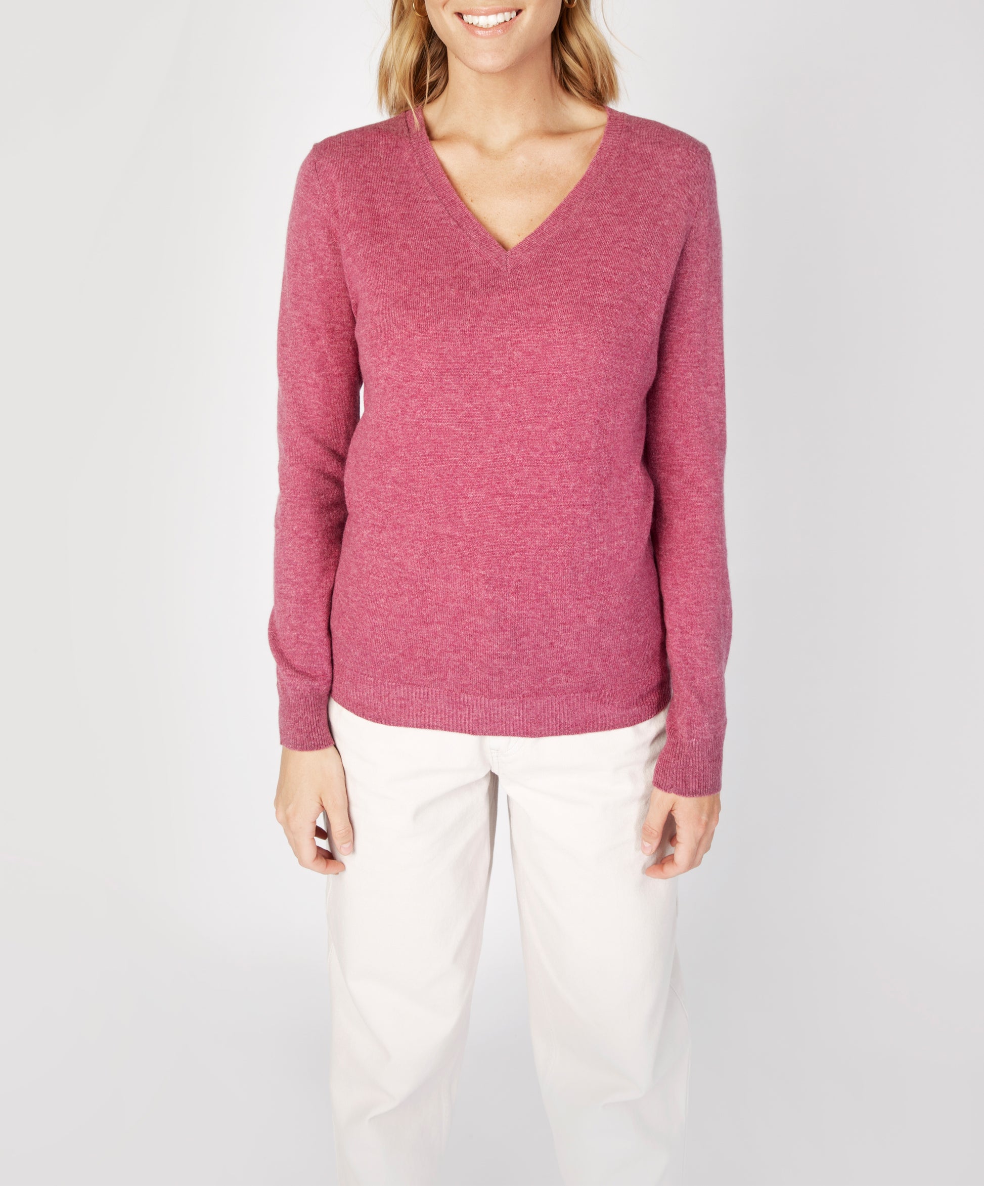 IrelandsEye Knitwear Luxe Touch Wool V Neck Sweater Dried Rose