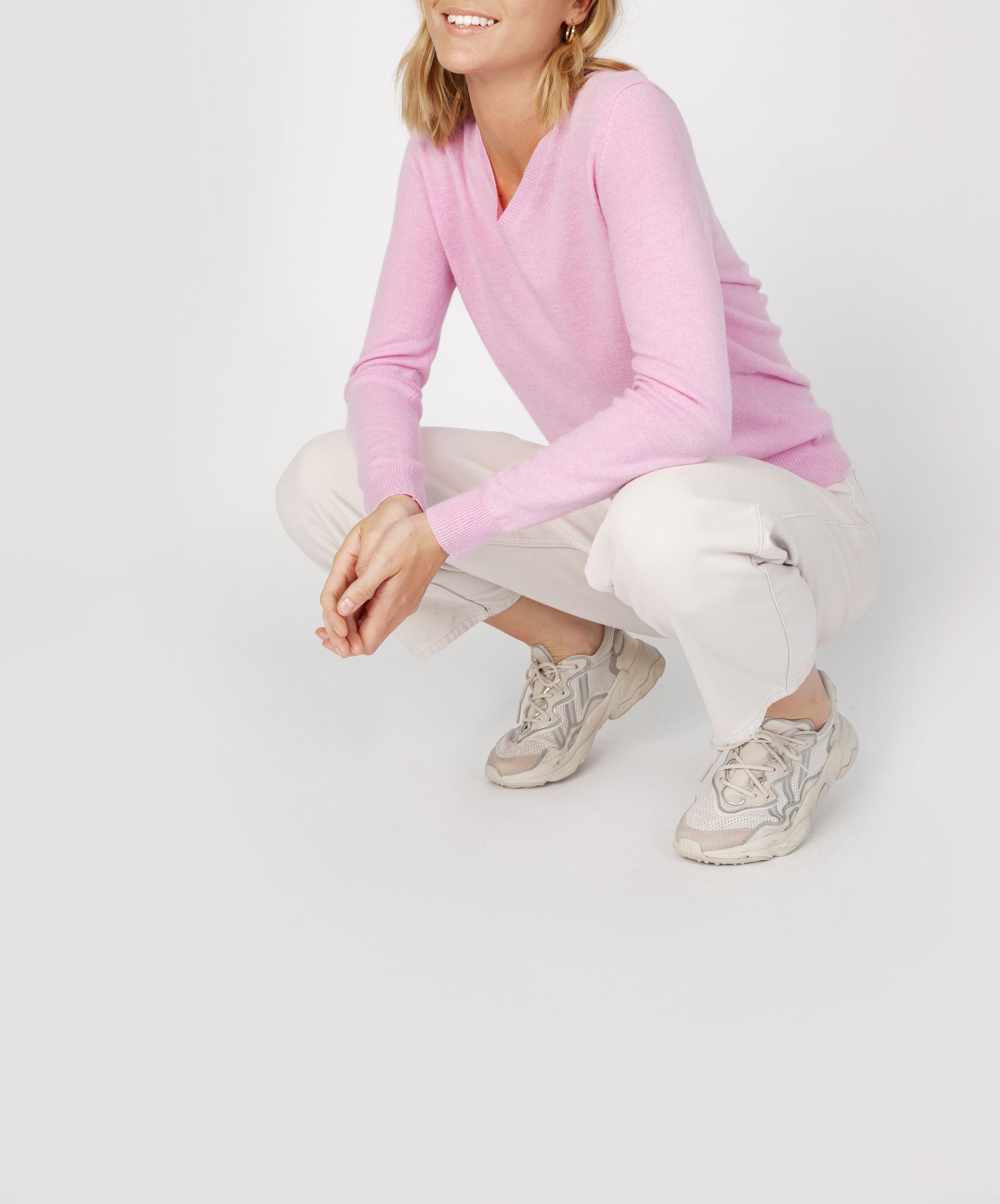 IrelandsEye Knitwear Luxe Touch Wool V Neck Sweater Pink Sunset