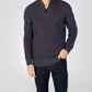 IrelandsEye Knitwear Reefer Ribbed Zip Neck Sweater in Navy Marl