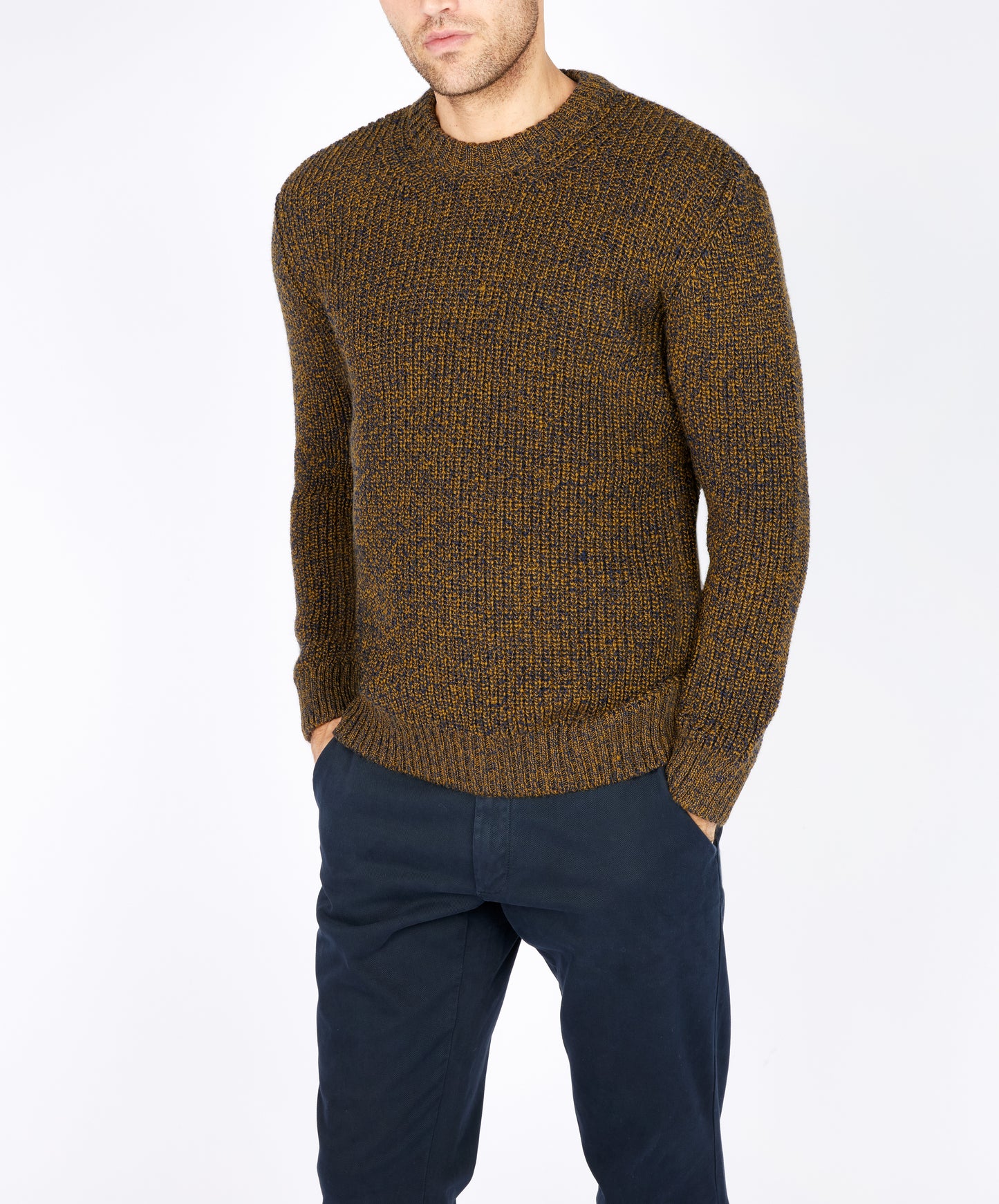 IrelandsEye Knitwear Crosshaven Ribbed Crew Neck Sweater Desert Marl