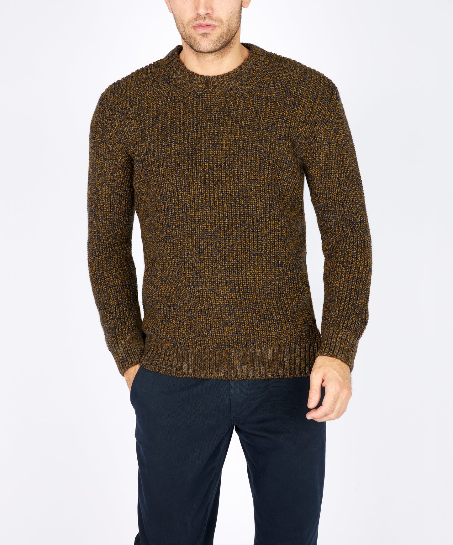 IrelandsEye Knitwear Crosshaven Ribbed Crew Neck Sweater Desert Marl