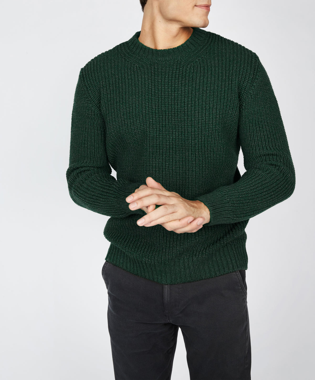 IrelandsEye Knitwear Crosshaven Ribbed Crew Neck Sweater Evergreen