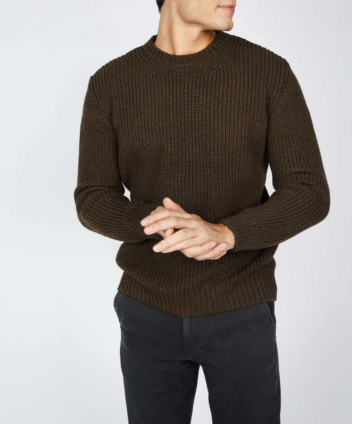 IrelandsEye Knitwear Crosshaven Ribbed Crew Neck Sweater Forest Marl