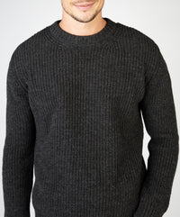 The Crosshaven Merino Ribbed Crew Neck Sweater Graphite