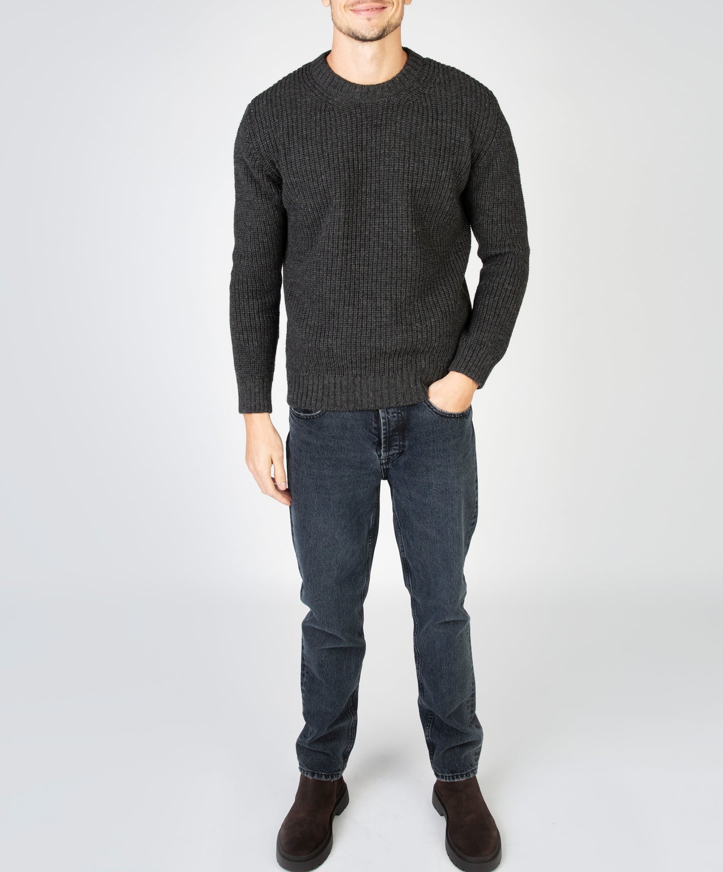 IrelandsEye Knitwear Crosshaven Ribbed Crew Neck Sweater Graphite