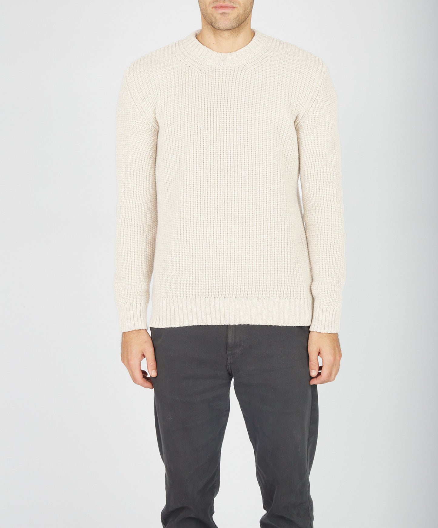 IrelandsEye Knitwear Crosshaven Ribbed Crew Neck Sweater Natural