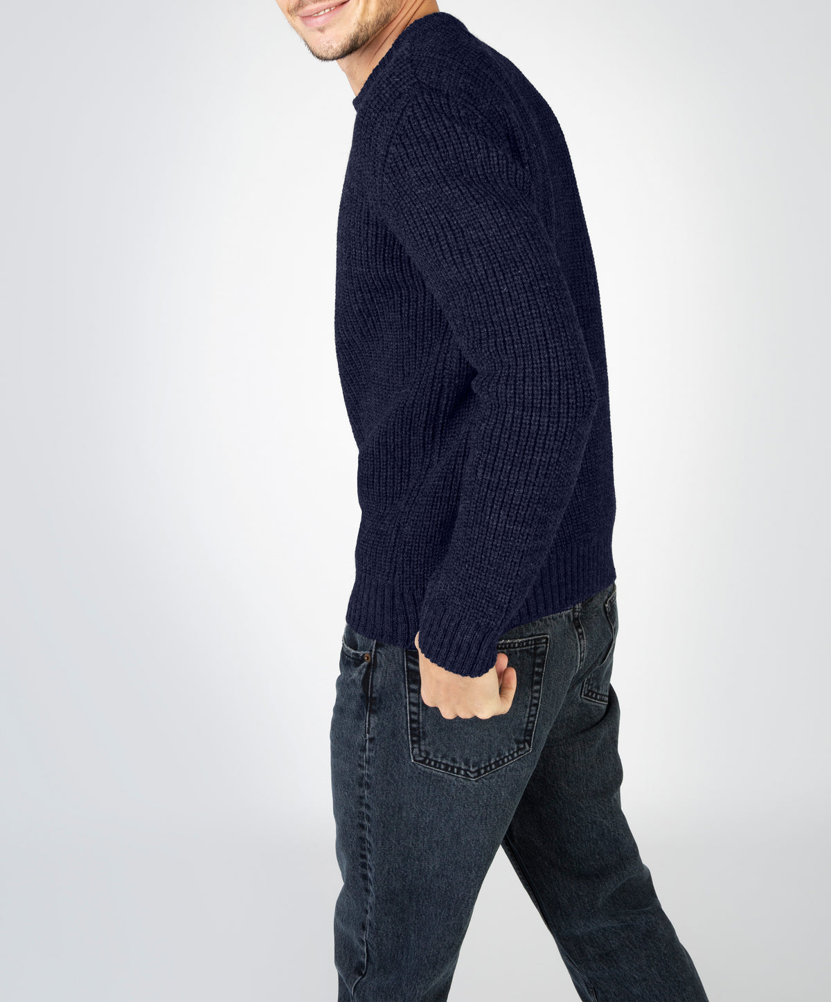 IrelandsEye Knitwear Crosshaven Ribbed Crew Neck Sweater Navy Marl