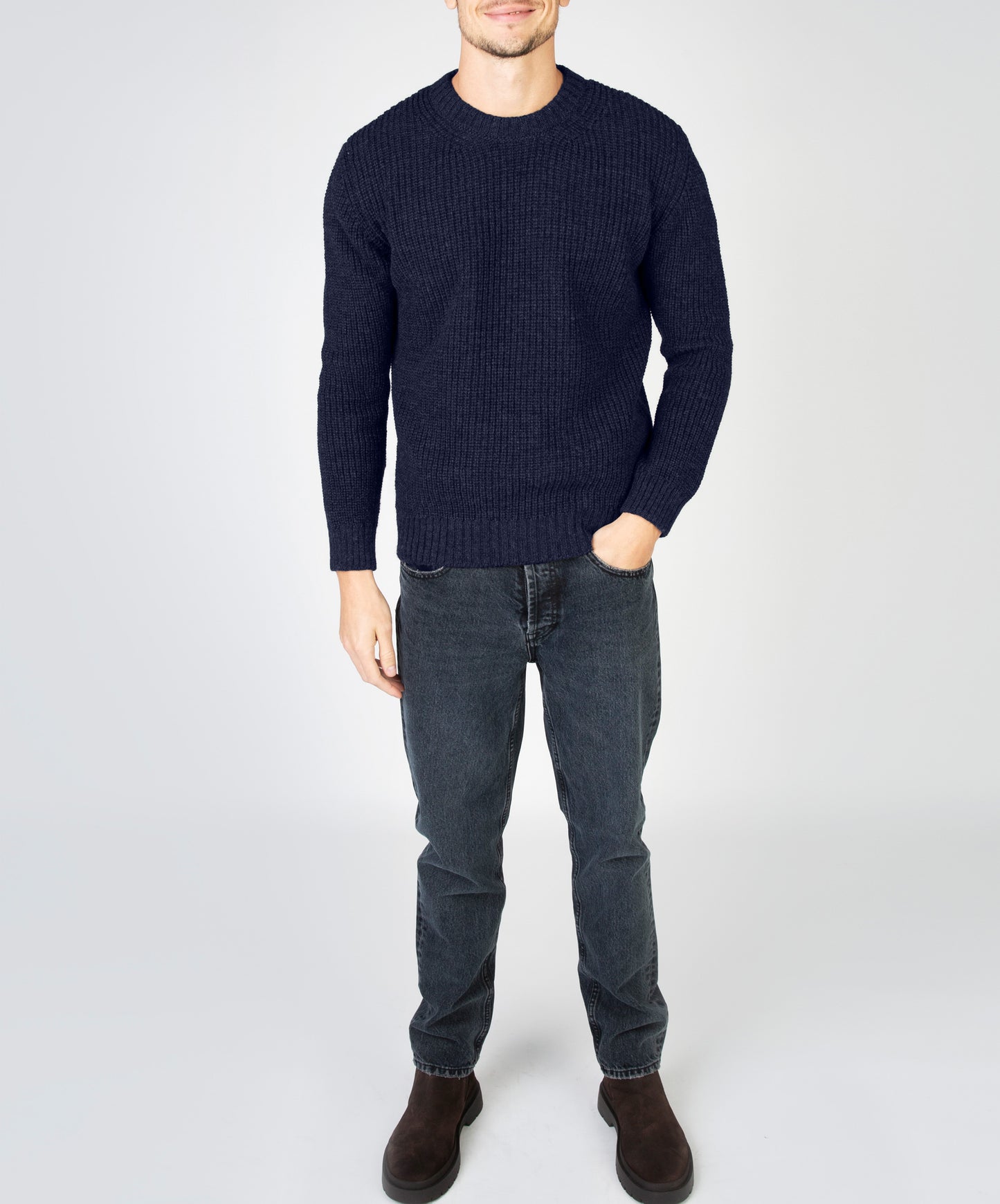 IrelandsEye Knitwear Crosshaven Ribbed Crew Neck Sweater Navy Marl