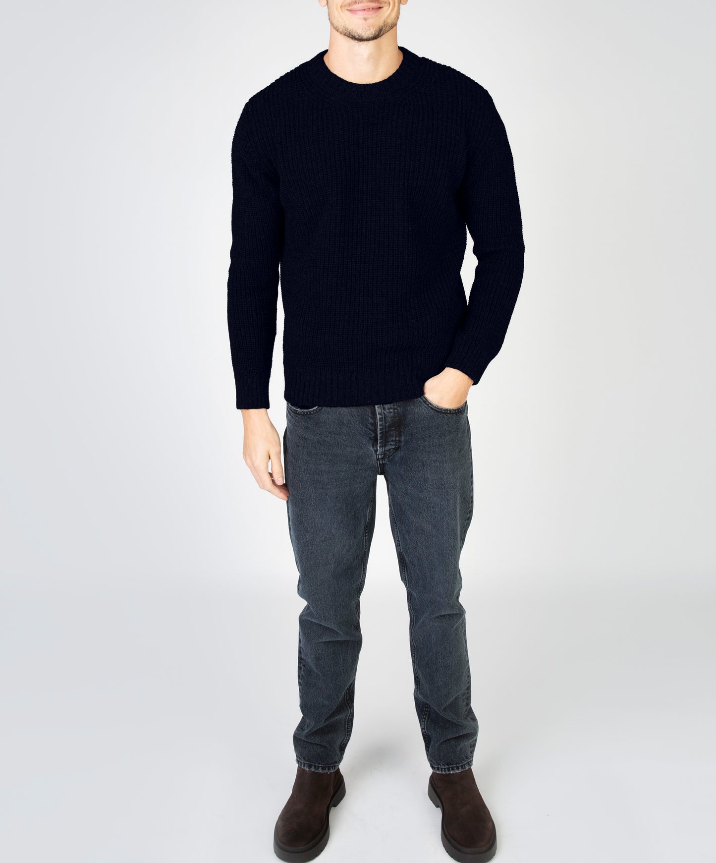 IrelandsEye Knitwear Crosshaven Ribbed Crew Neck Sweater Navy