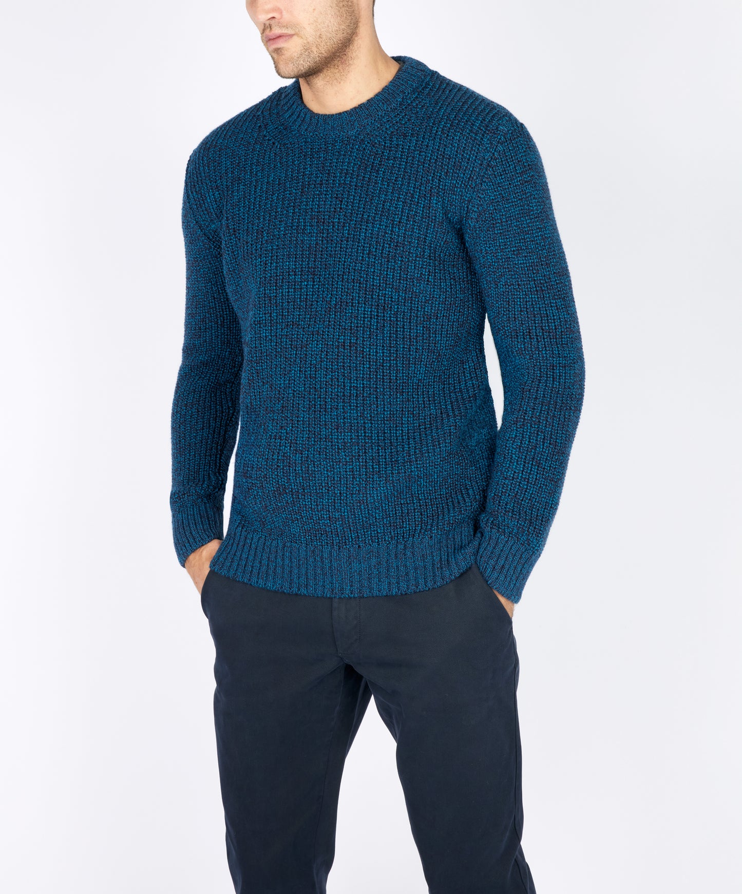 IrelandsEye Knitwear Crosshaven Ribbed Crew Neck Sweater Petrol Marl