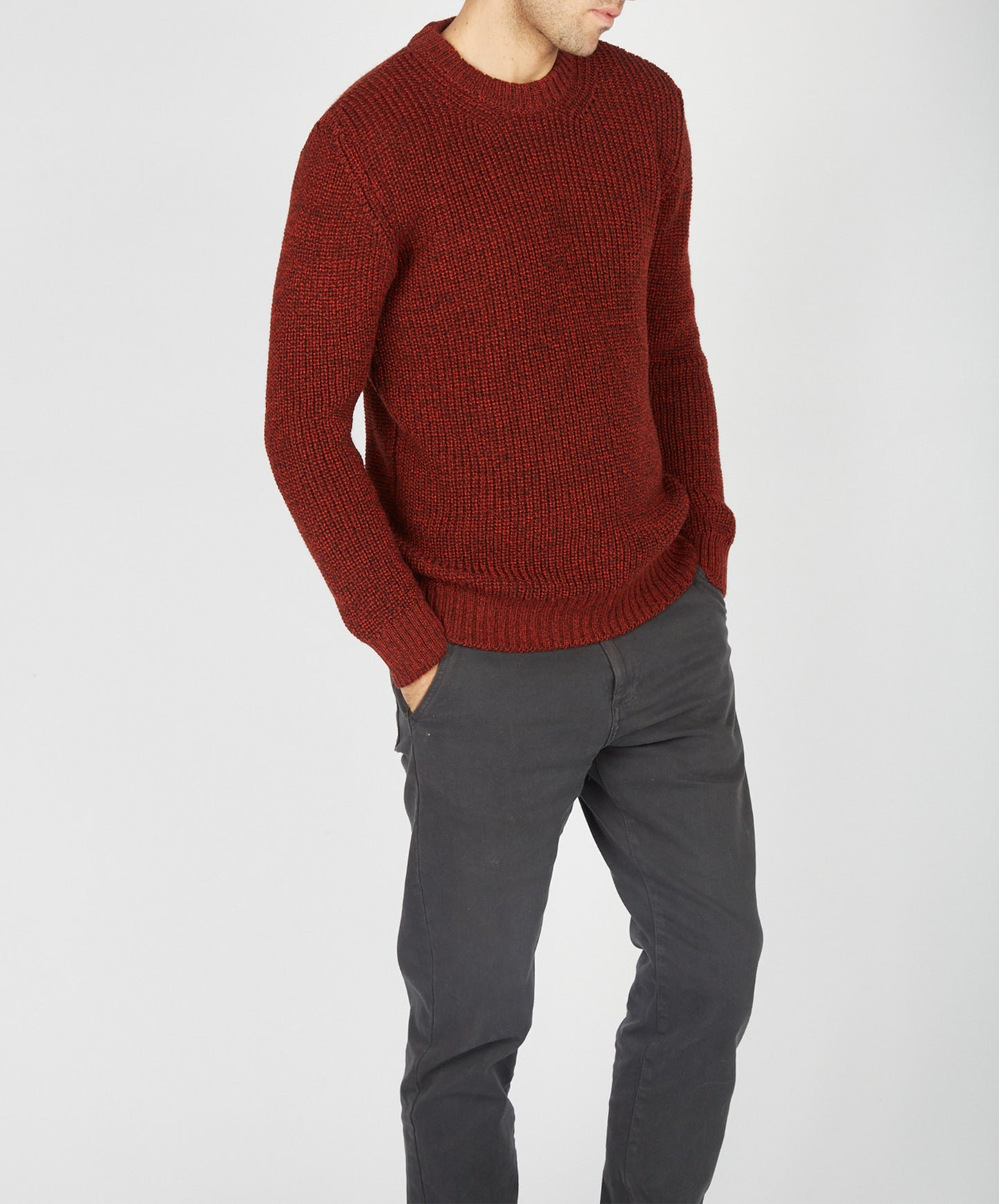 IrelandsEye Knitwear Crosshaven Ribbed Crew Neck Sweater Sable Marl