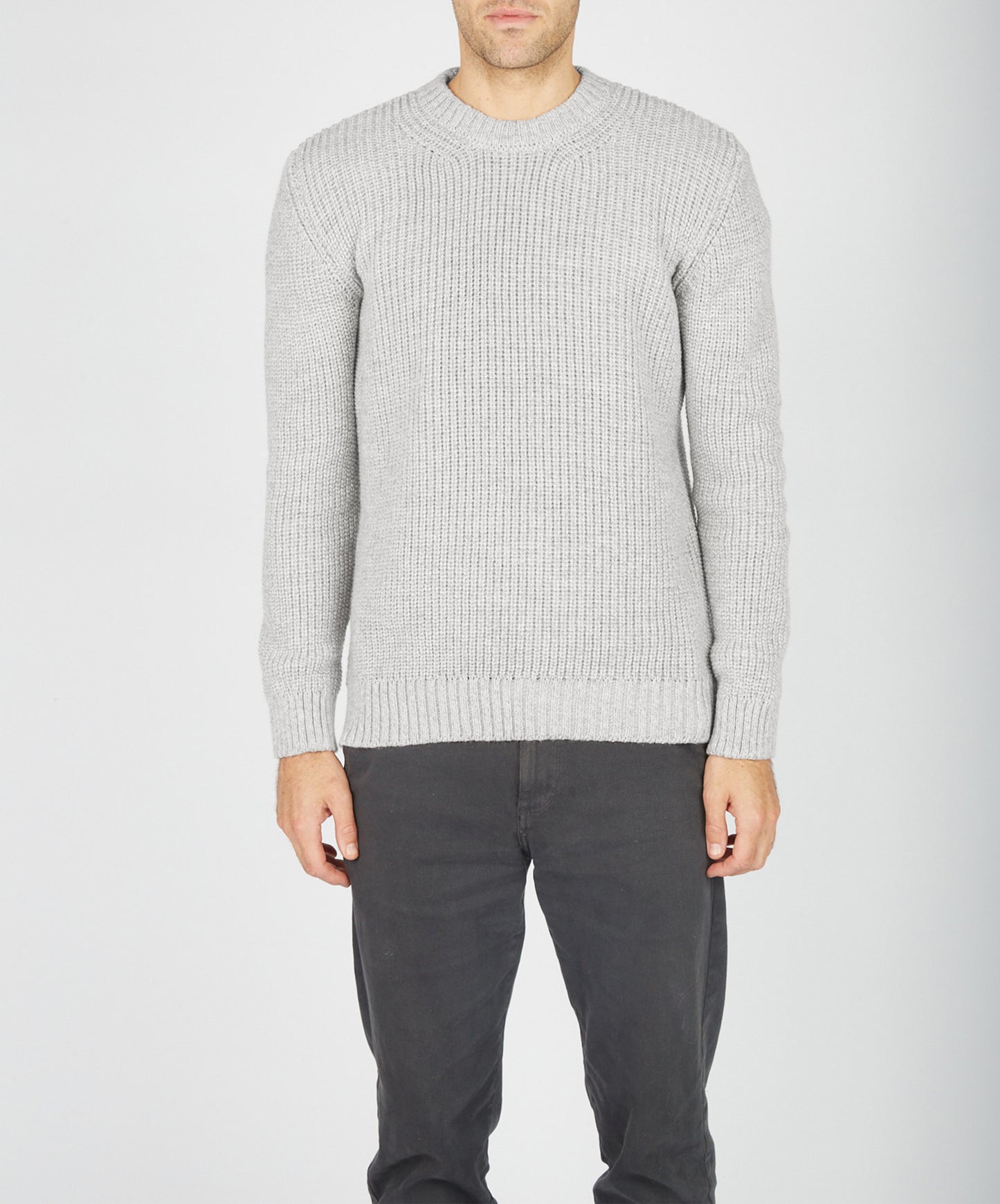 IrelandsEye Knitwear Crosshaven Ribbed Crew Neck Sweater Silver Marl