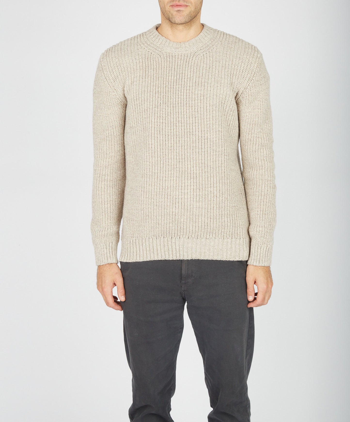 IrelandsEye Knitwear Crosshaven Ribbed Crew Neck Sweater Stone Marl