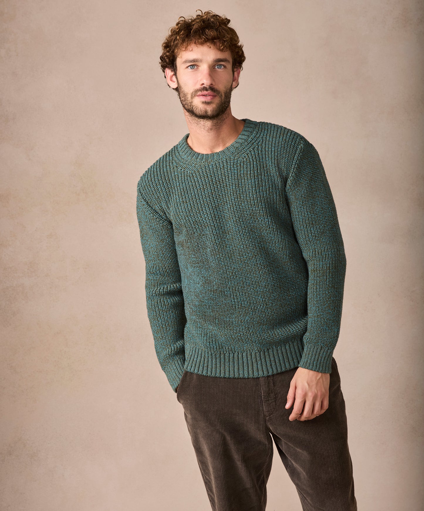 IrelandsEye Knitwear Crosshaven Ribbed Crew Neck Sweater Fern Marl