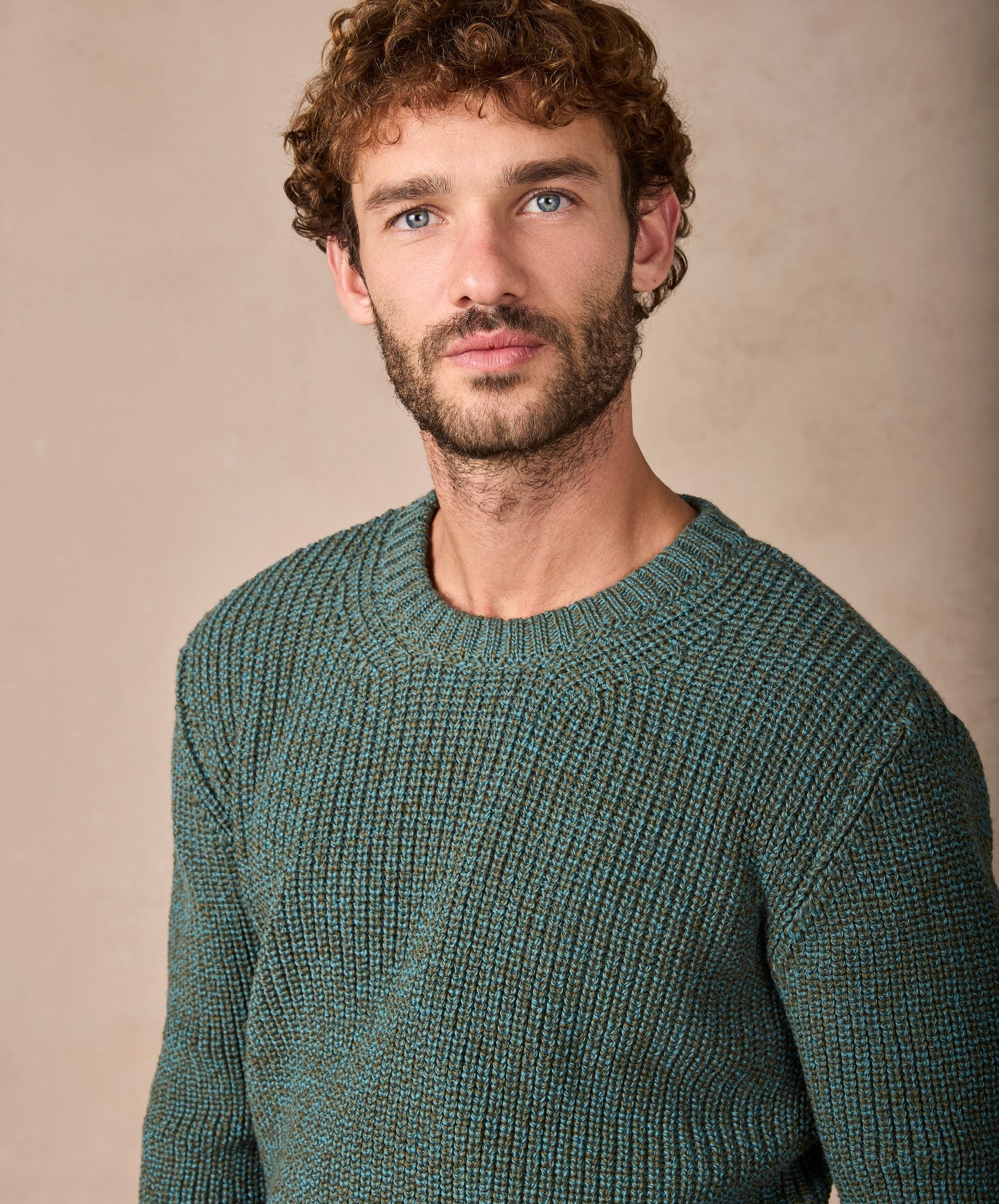 IrelandsEye Knitwear Crosshaven Ribbed Crew Neck Sweater Fern Marl