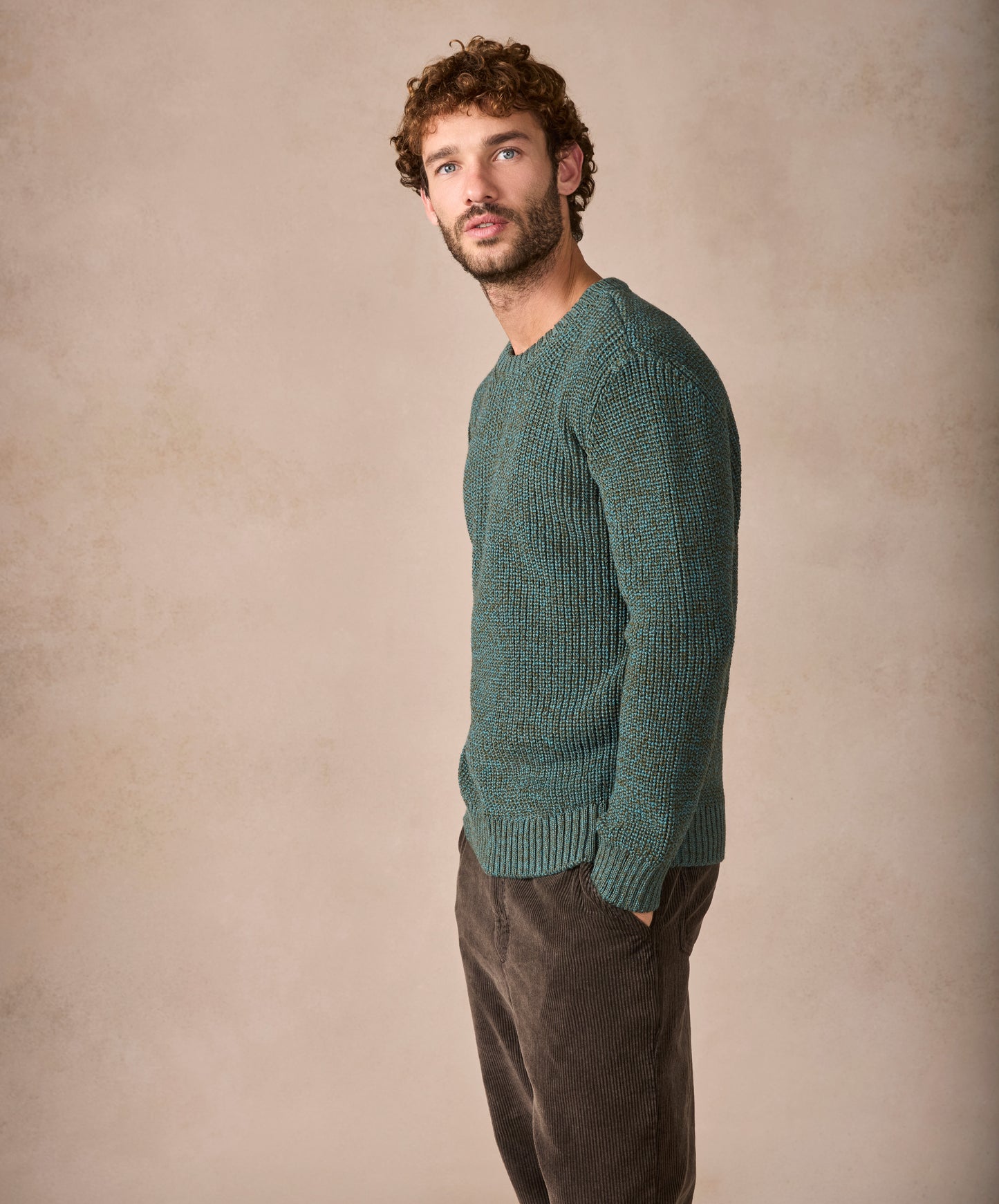 IrelandsEye Knitwear Crosshaven Ribbed Crew Neck Sweater Fern Marl