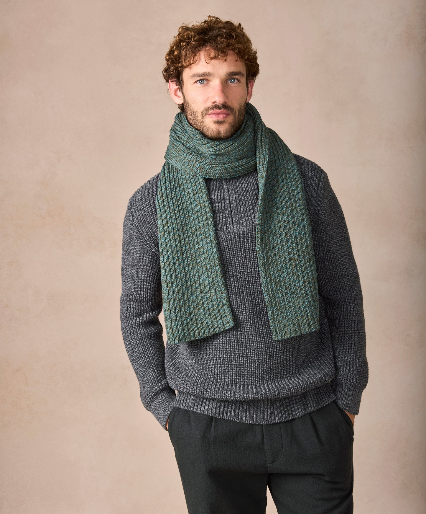 IrelandsEye Knitwear Ribbed Merino Scarf Fern Marl 