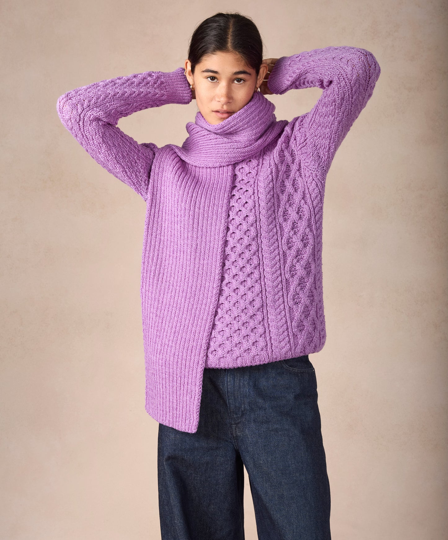 IrelandsEye Knitwear Ribbed Merino Scarf Lilac Marl 