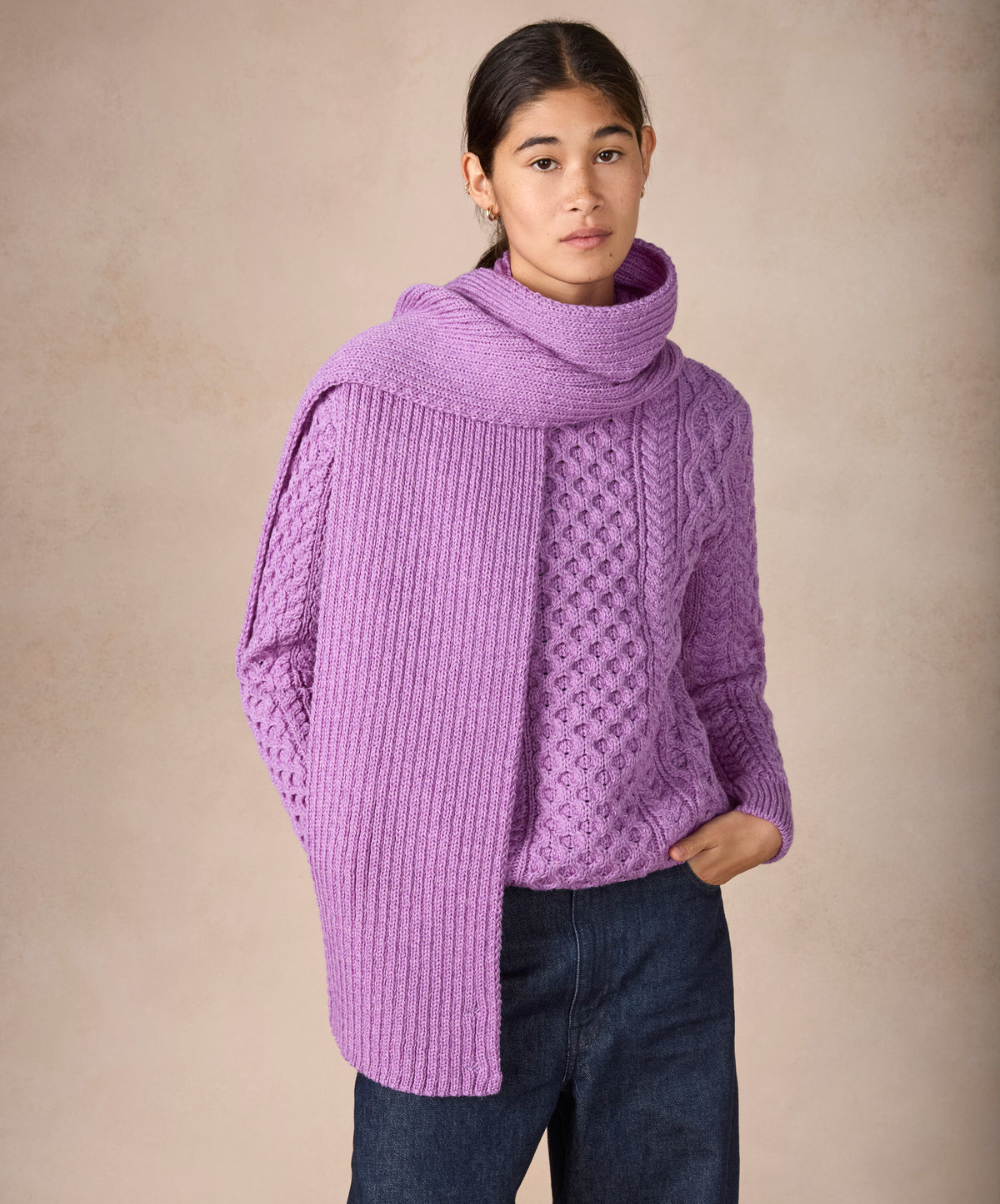 IrelandsEye Knitwear Ribbed Merino Scarf Lilac Marl 