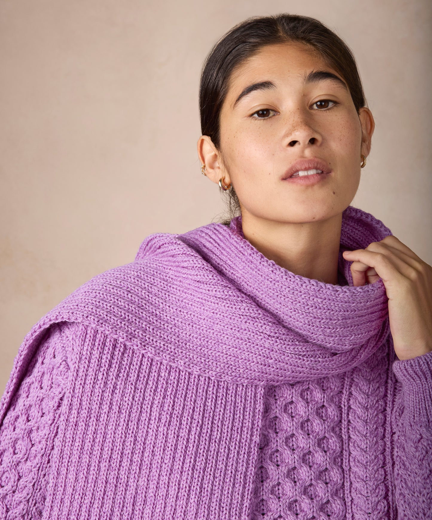 IrelandsEye Knitwear Ribbed Merino Scarf Lilac Marl 