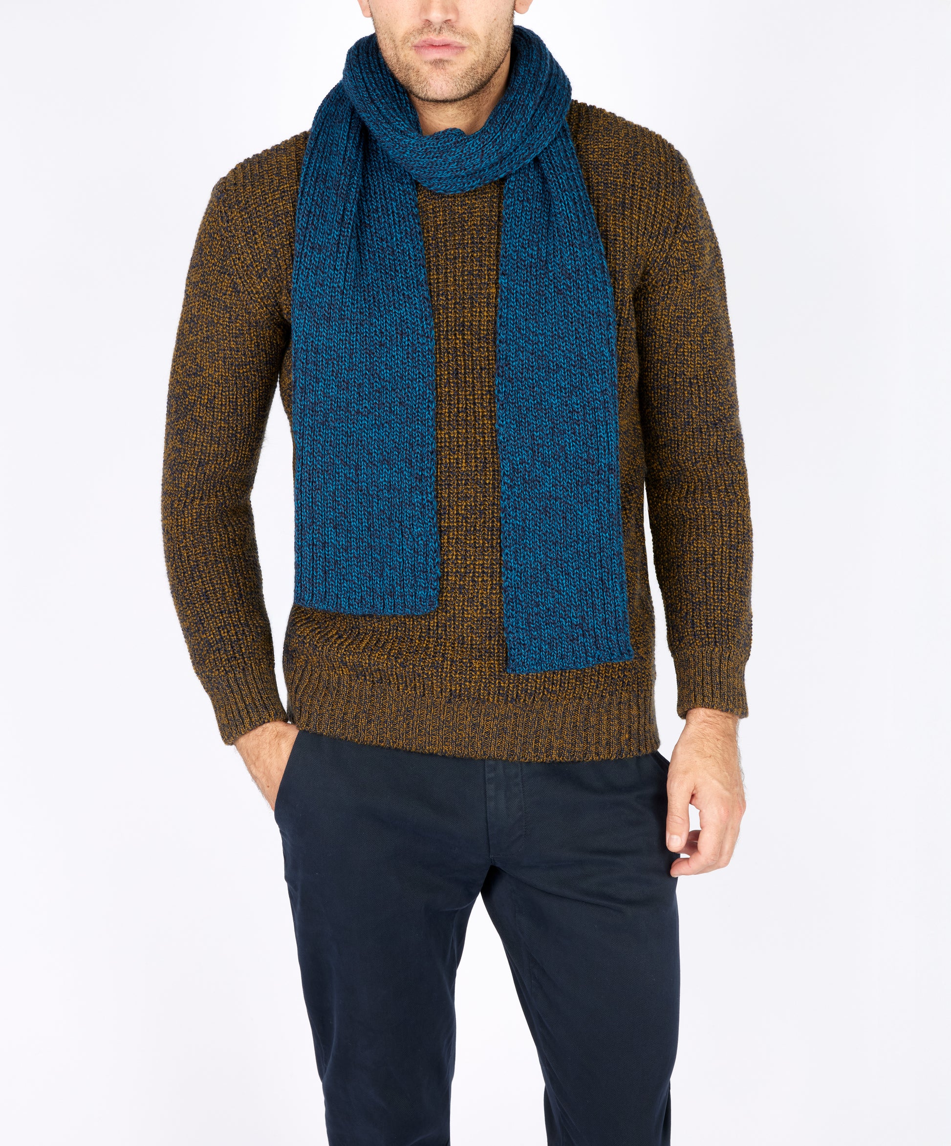 IrelandsEye Knitwear Ribbed Merino Scarf Petrol Marl