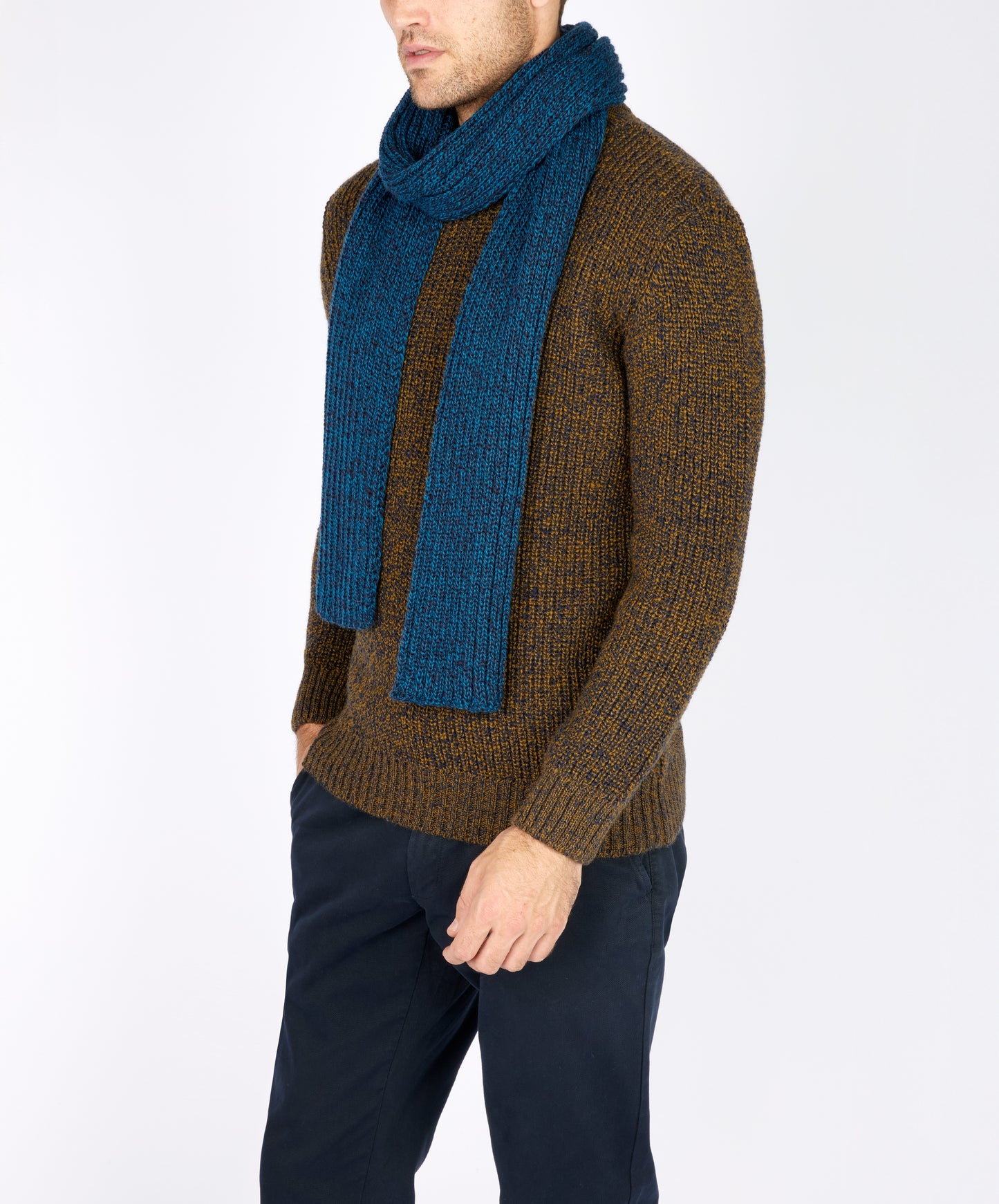 IrelandsEye Knitwear Ribbed Merino Scarf Petrol Marl