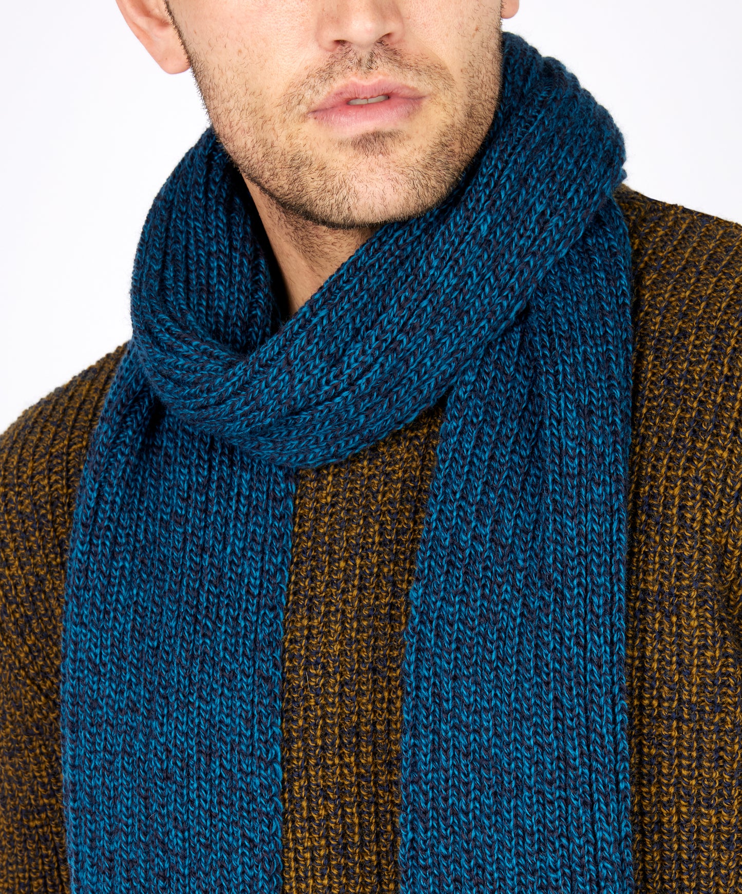 IrelandsEye Knitwear Ribbed Merino Scarf Petrol Marl