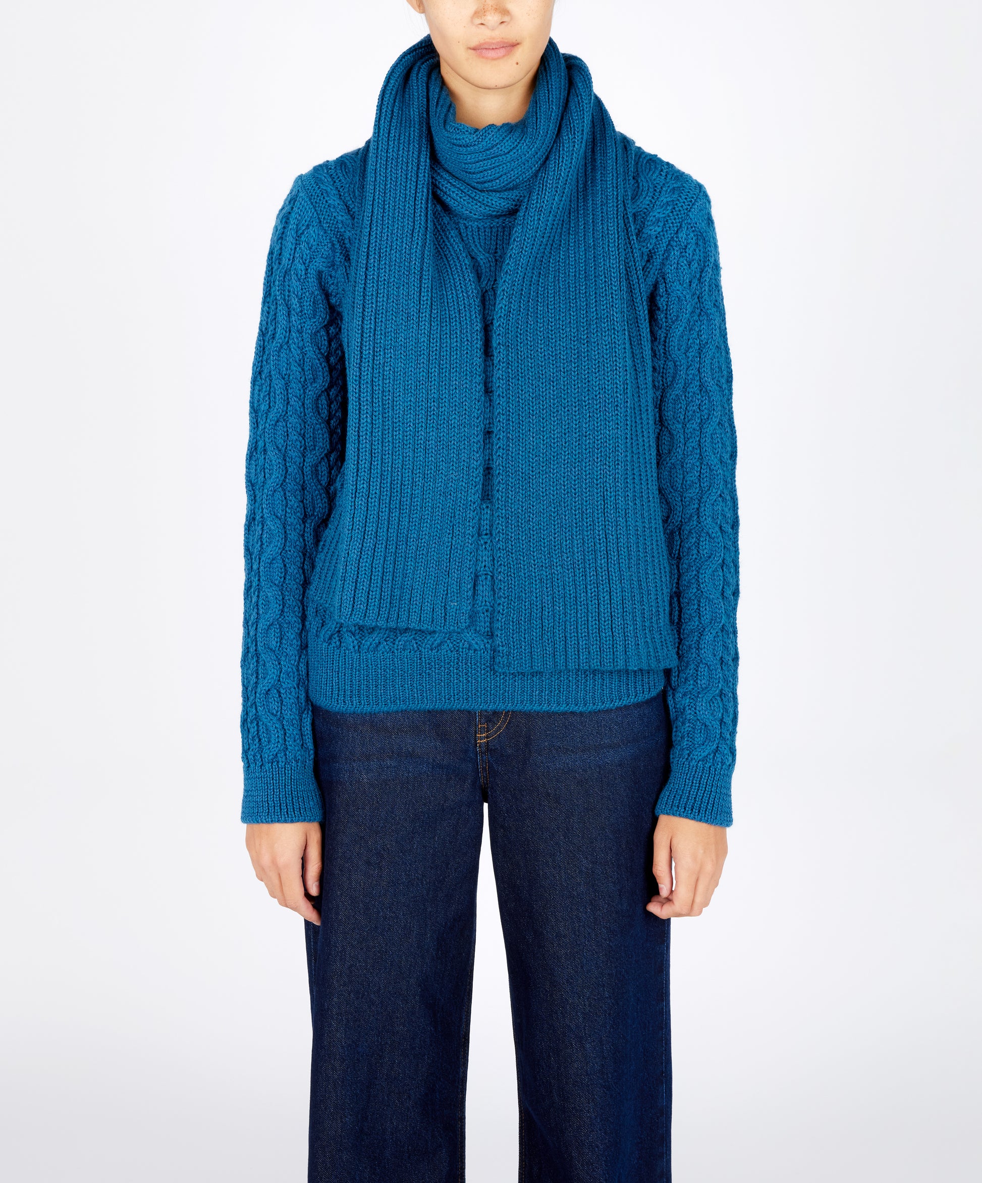 IrelandsEye Knitwear Ribbed Merino Scarf Sapphire Marl