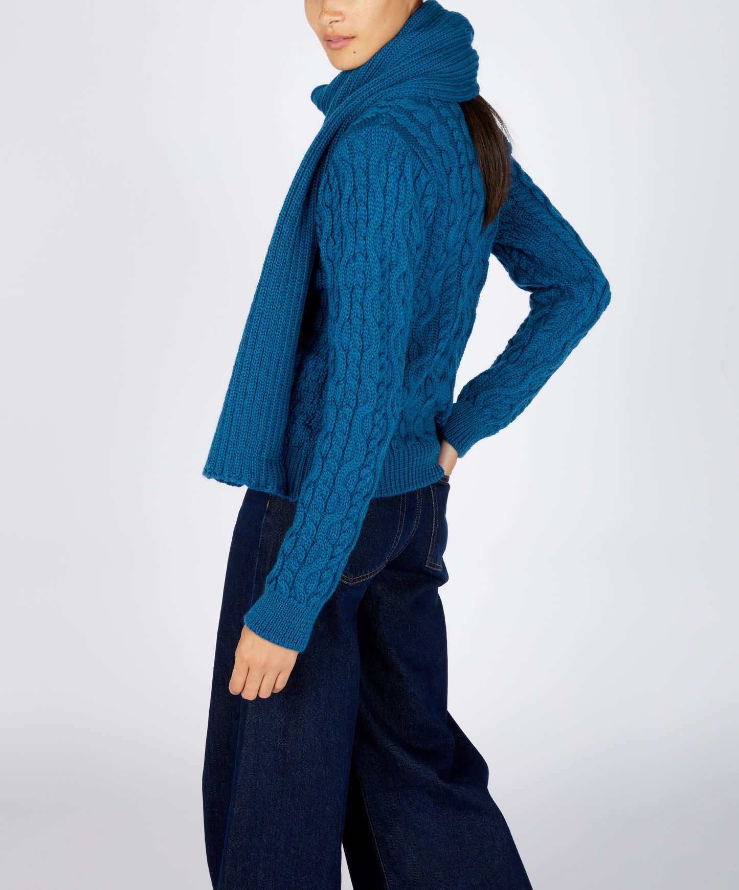 IrelandsEye Knitwear Ribbed Merino Scarf Sapphire Marl