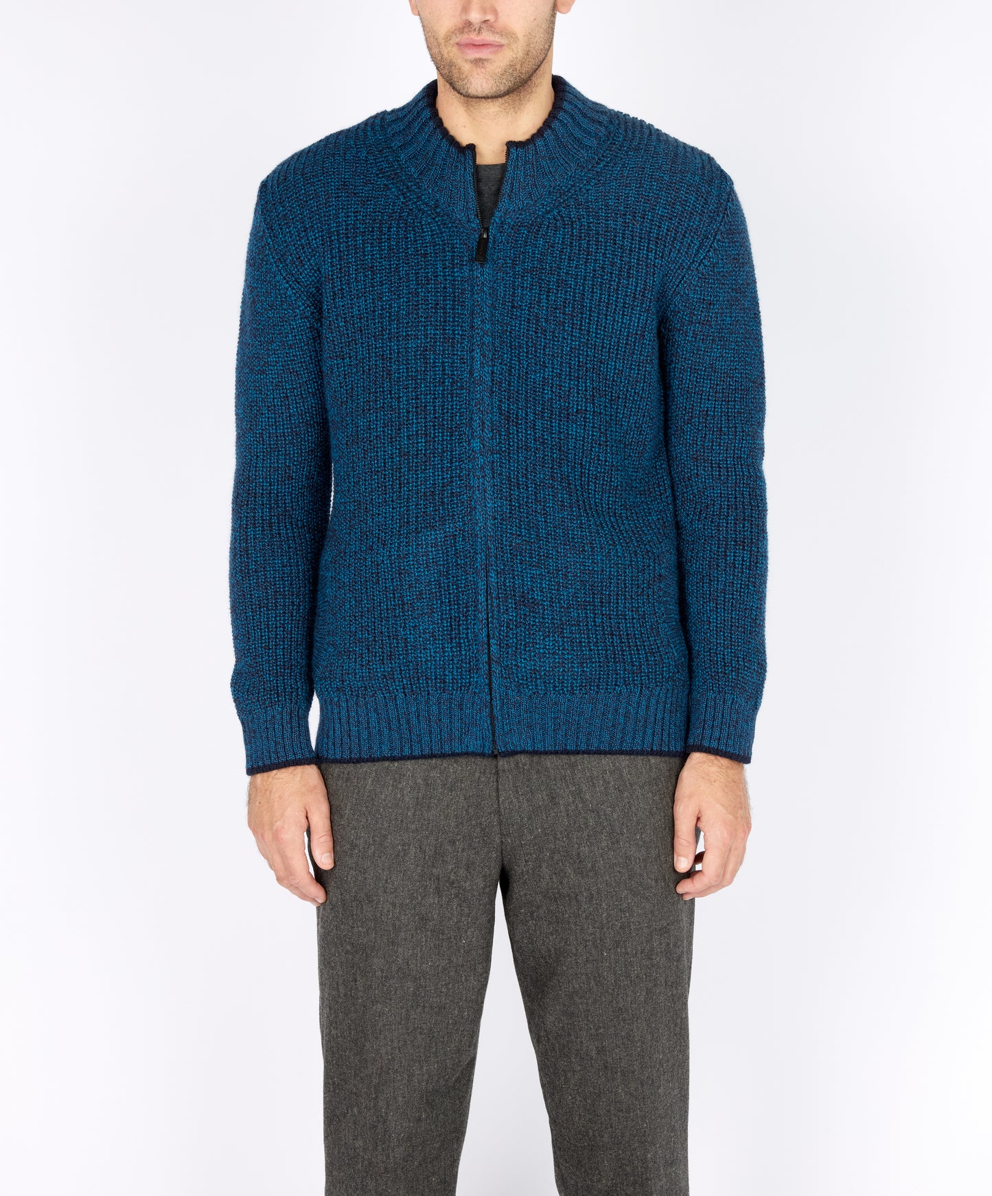 IrelandsEye Knitwear Rockbrook Zipped Ribbed Cardigan Petrol Marl