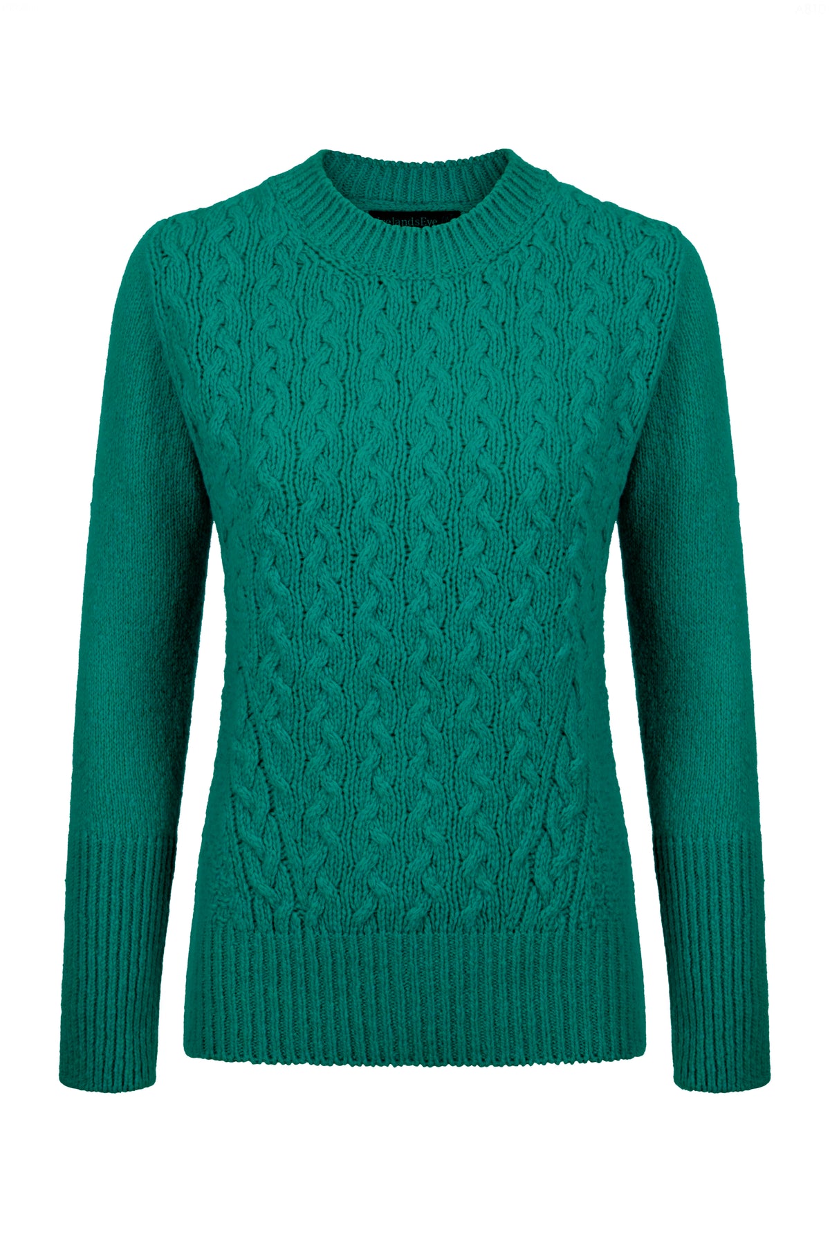 Pull Kilcrea à col rond et torsadés, vert jardin