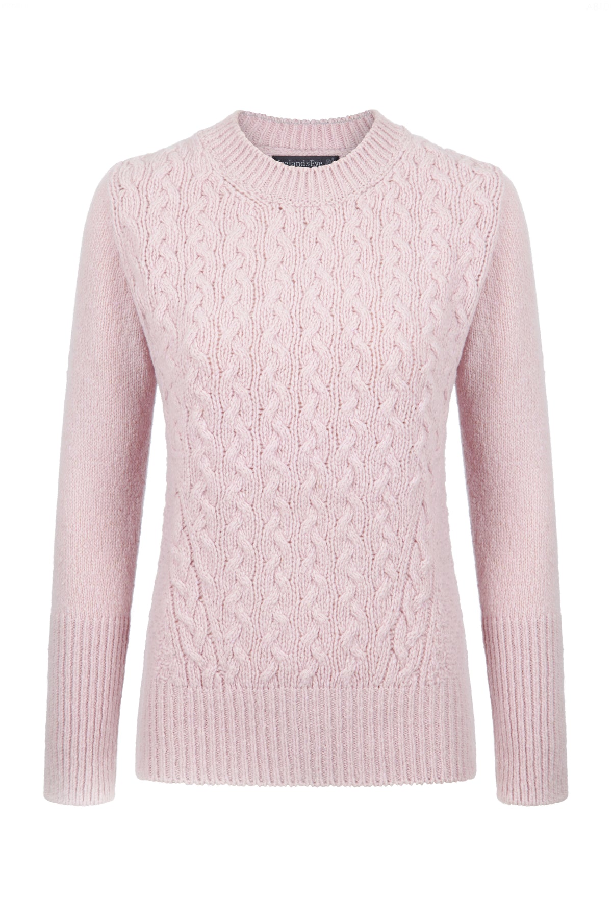 IrelandsEye Knitwear Kilcrea Cable Round Neck Sweater Pink Mist