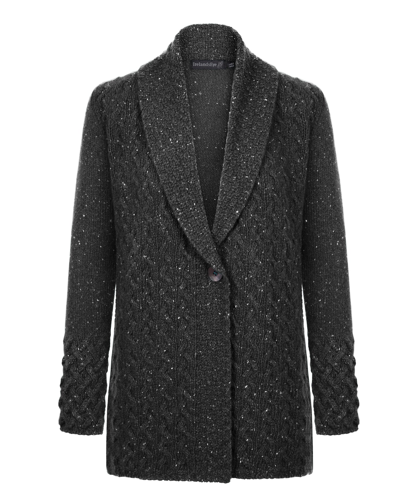 IrelandsEye Knitwear Adare Cable One Button Cardigan Charcoal