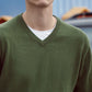 Mens knitted extra fine soft touch v neck sweater Greenery