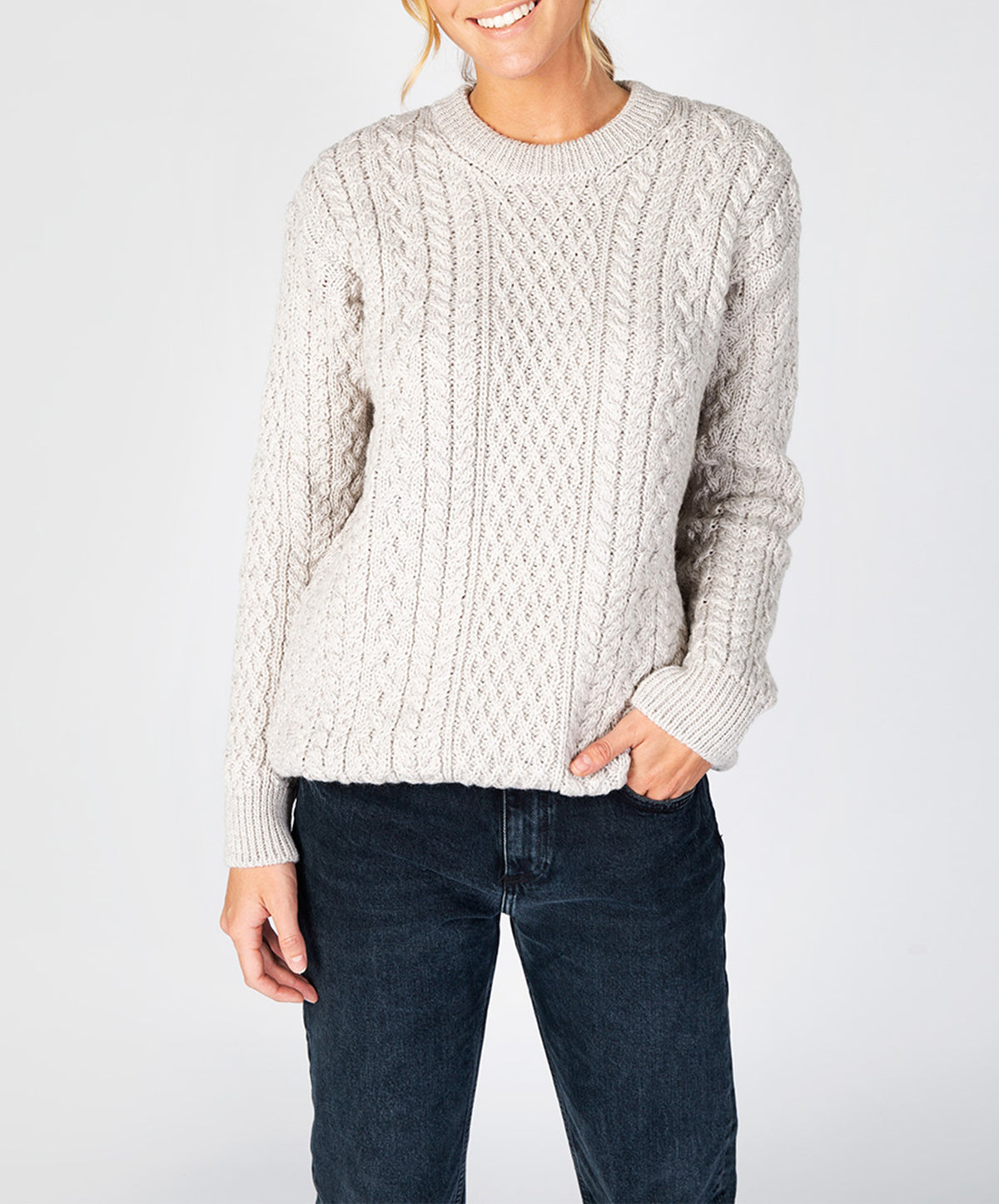 Irish Sweater Aran Knit Pattern Womens Sweater 95% Wool 5% Cashmere So –  Biddy Murphy Irish Gifts