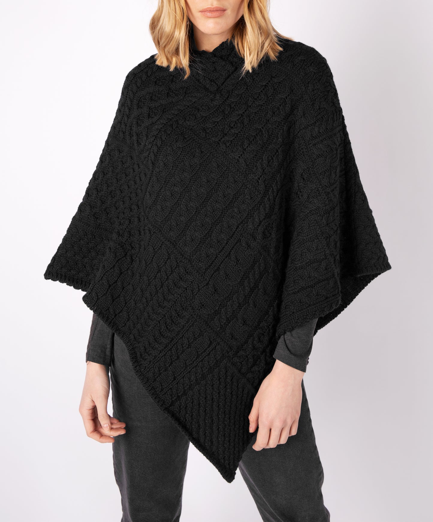 IrelandsEye Knitwear Elm Patchwork Poncho Dark Night 