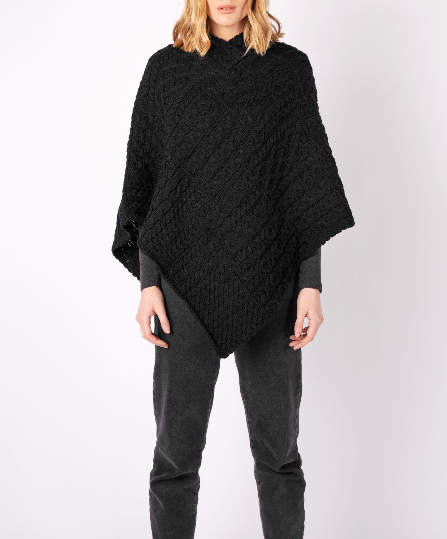 IrelandsEye Knitwear Elm Patchwork Poncho Dark Night 