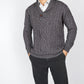 IrelandsEye Knitwear Dair Aran Shawl Collar Sweater in Steel Marl Merino