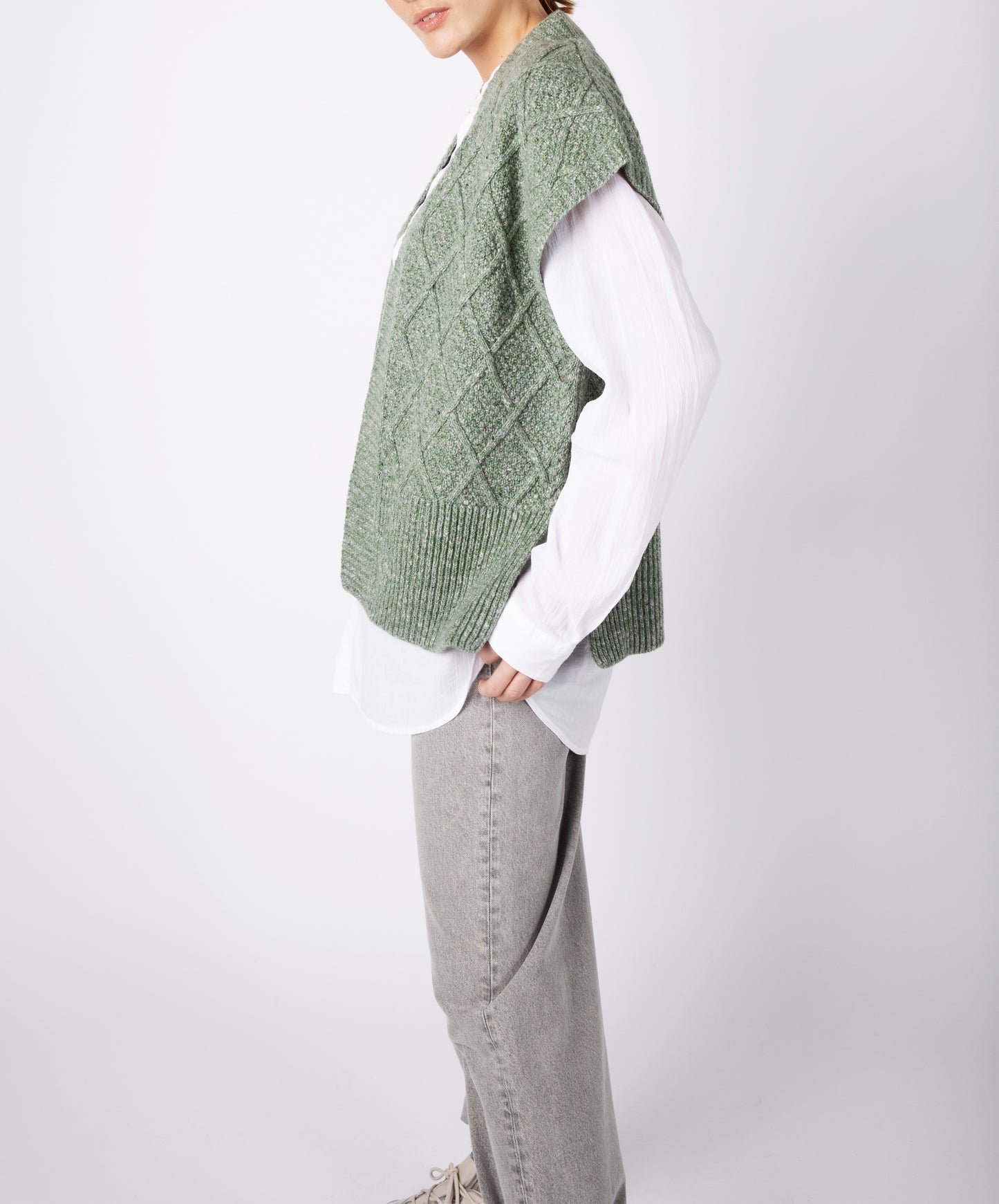 IrelandsEye Knitwear Women's Knitted 'Nettle' Diamond Pattern Vest Apple