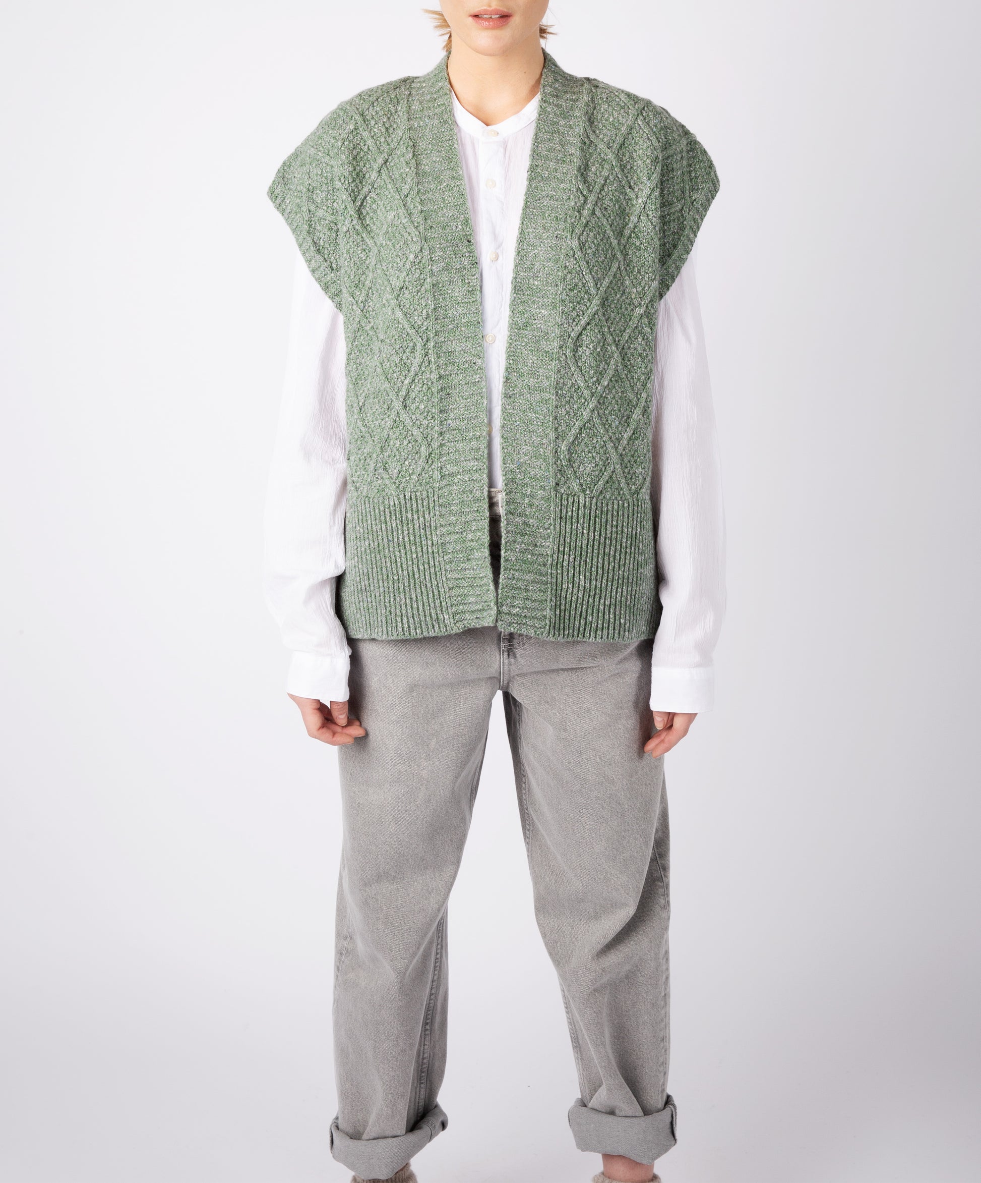 IrelandsEye Knitwear Women's Knitted 'Nettle' Diamond Pattern Vest Apple