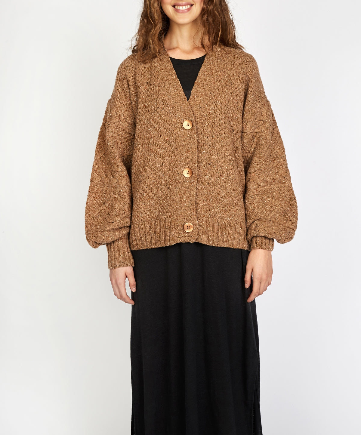 Thistle Cable Knit Sleeves Cardigan Biscuit