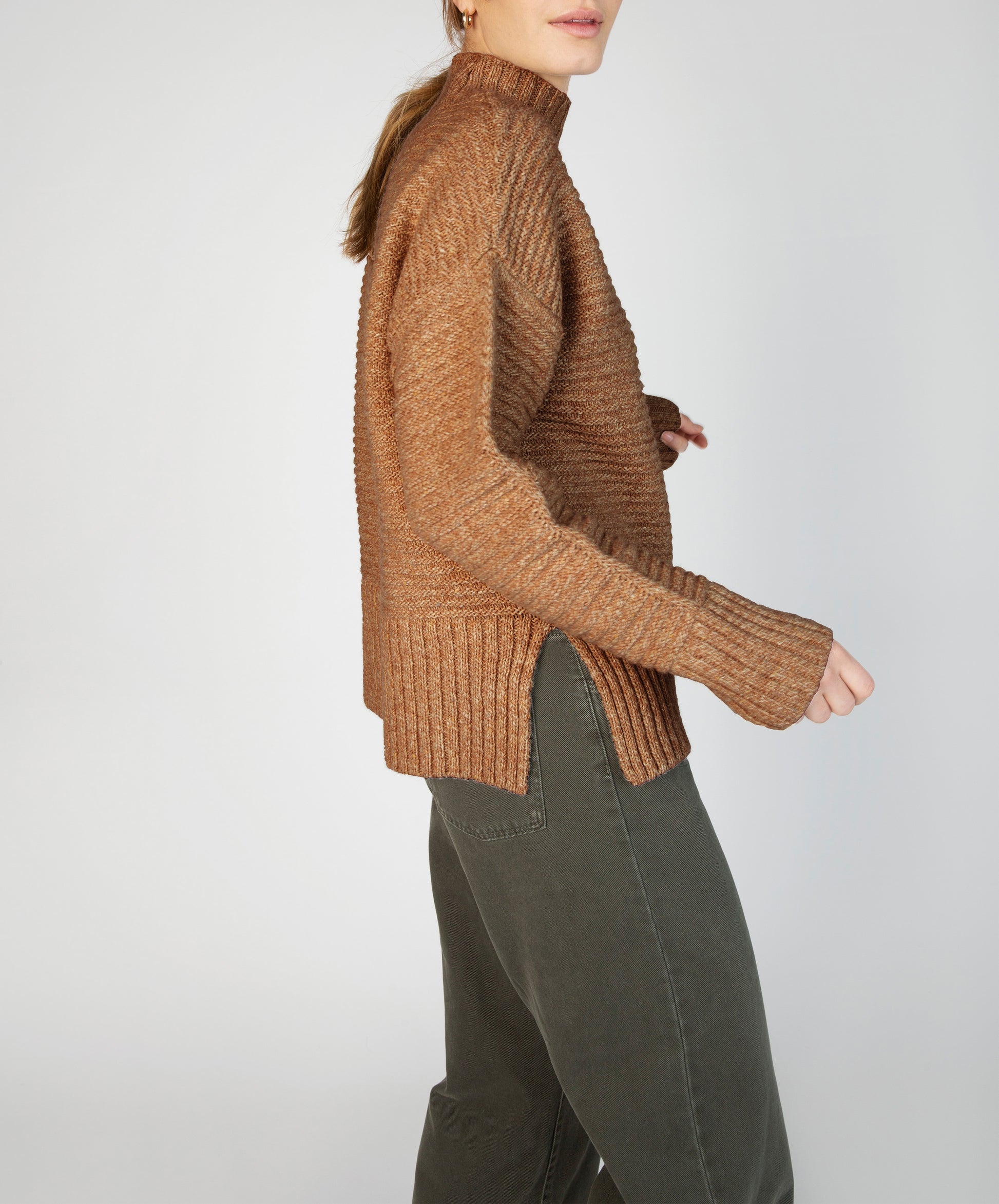 IrelandsEye Knitwear ‘Iris’ Funnel Neck Sweater Biscuit