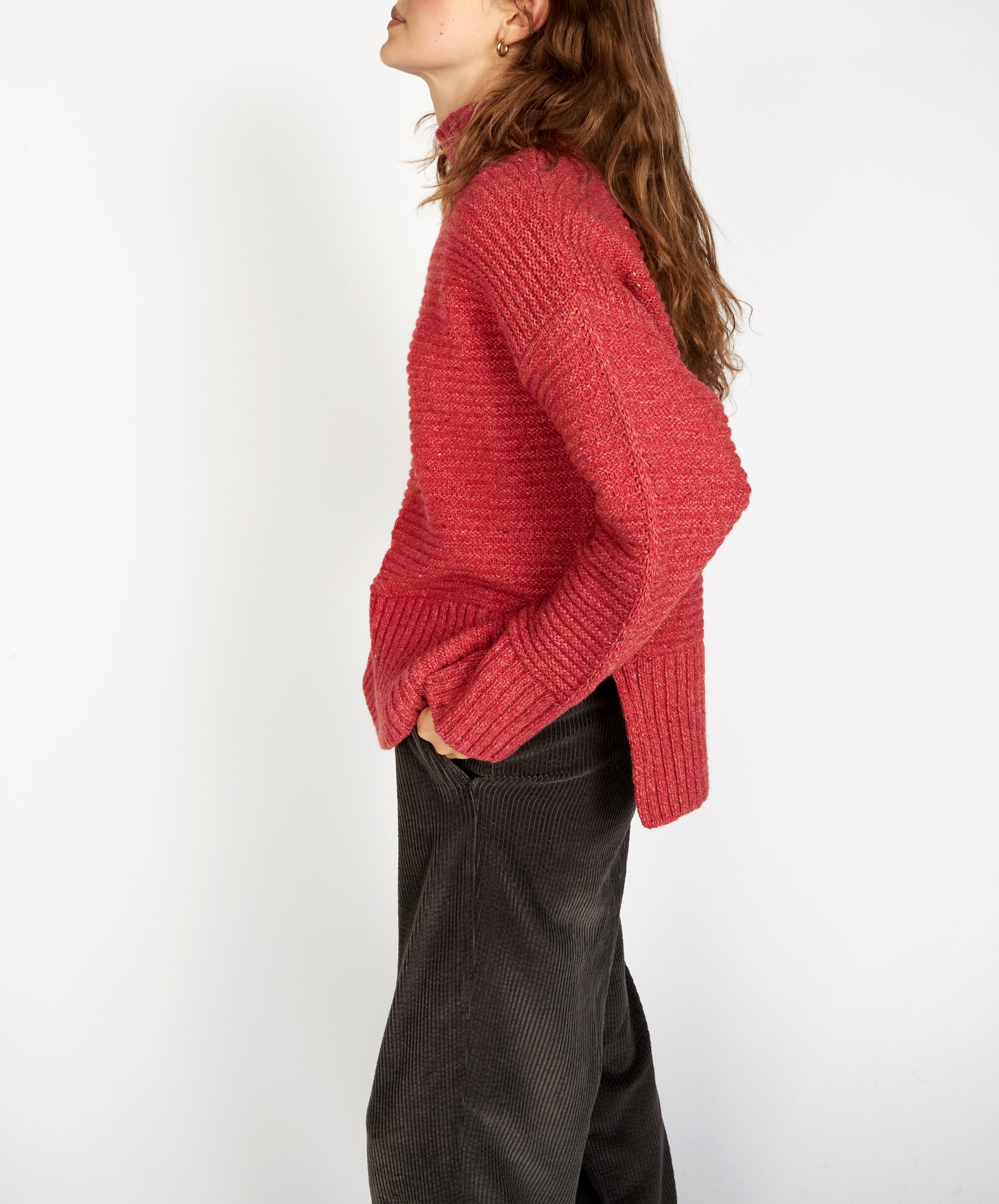 IrelandsEye Knitwear ‘Iris’ Funnel Neck Sweater Coral