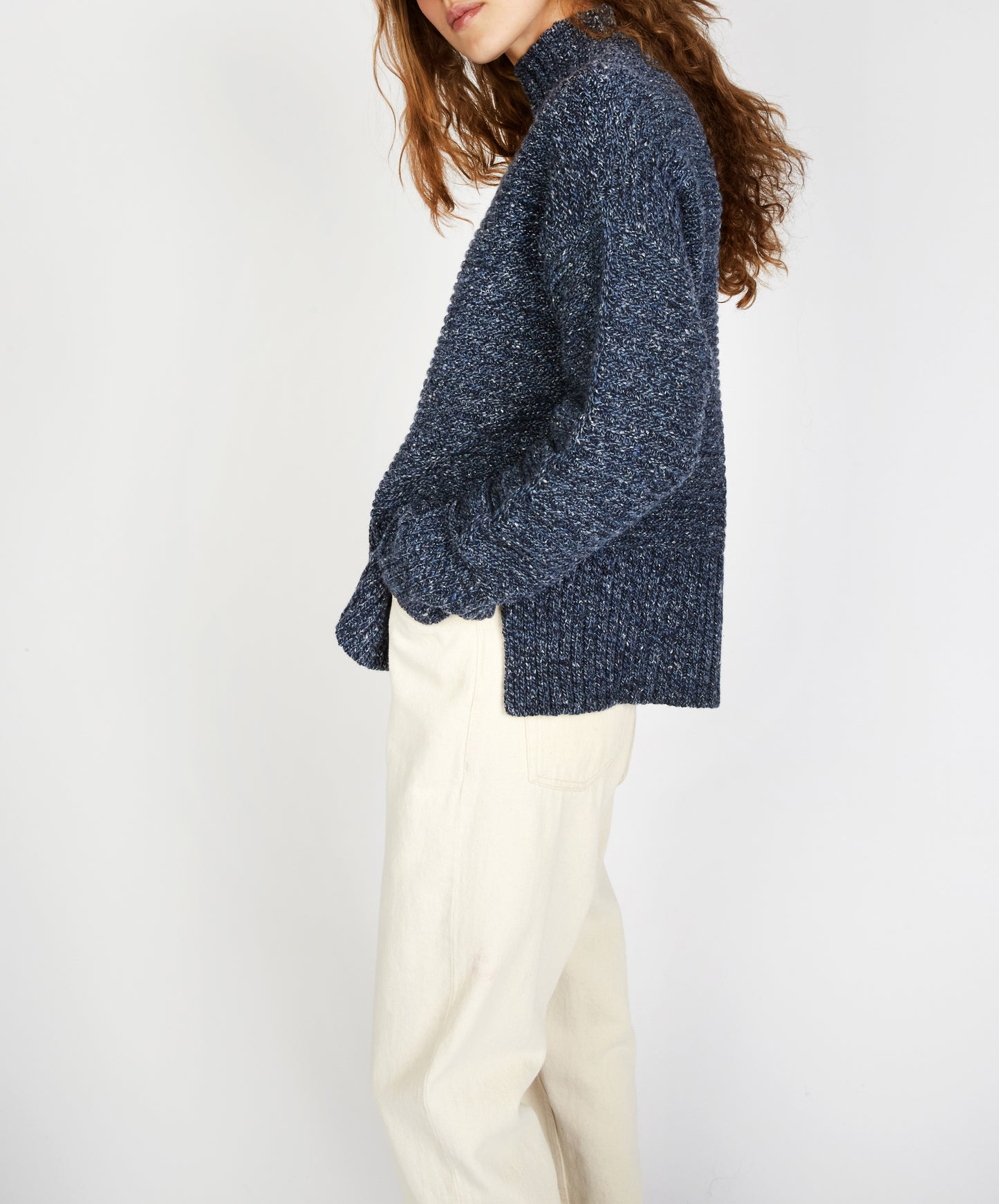 IrelandsEye Knitwear IrelandsEye Knitwear ‘Iris’ Funnel Neck Sweater Dark Denim