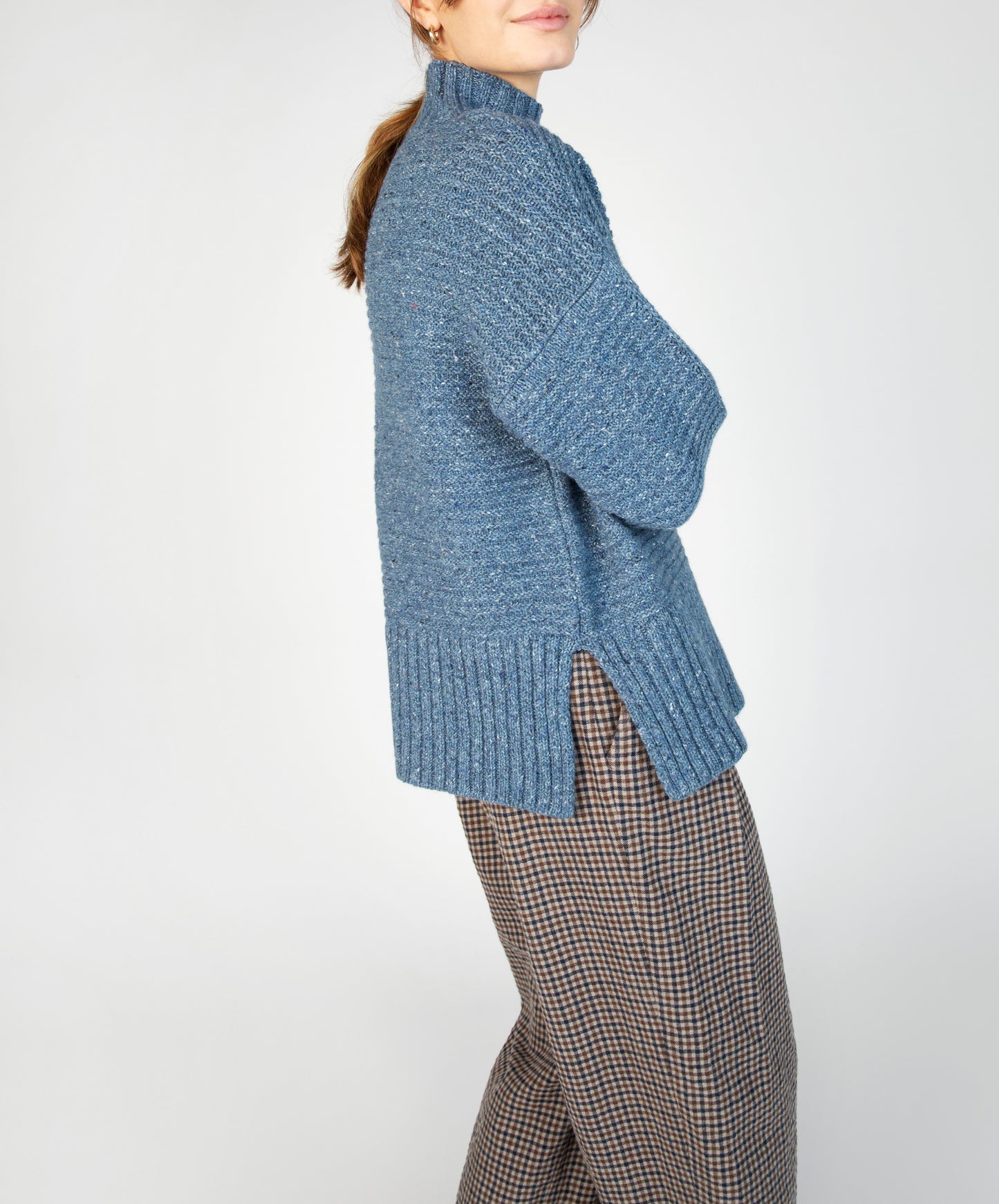 IrelandsEye Knitwear ‘Iris’ Contrast Panel Funnel Neck Sweater Sea Spray