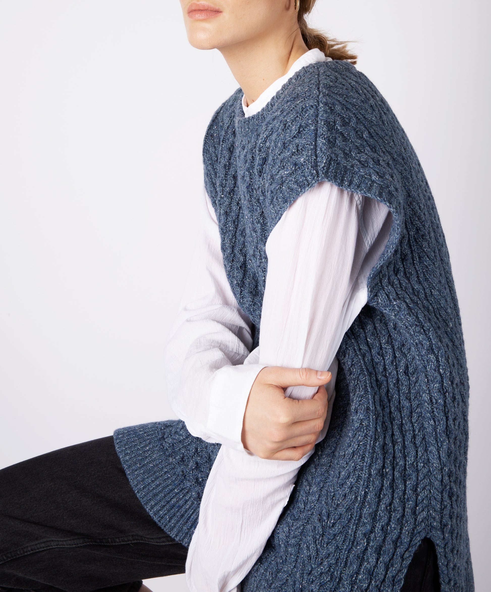 IrelandsEye Knitwear Women's Knitted 'Fennel' Oversized Aran Sweater Vest Sea Spray